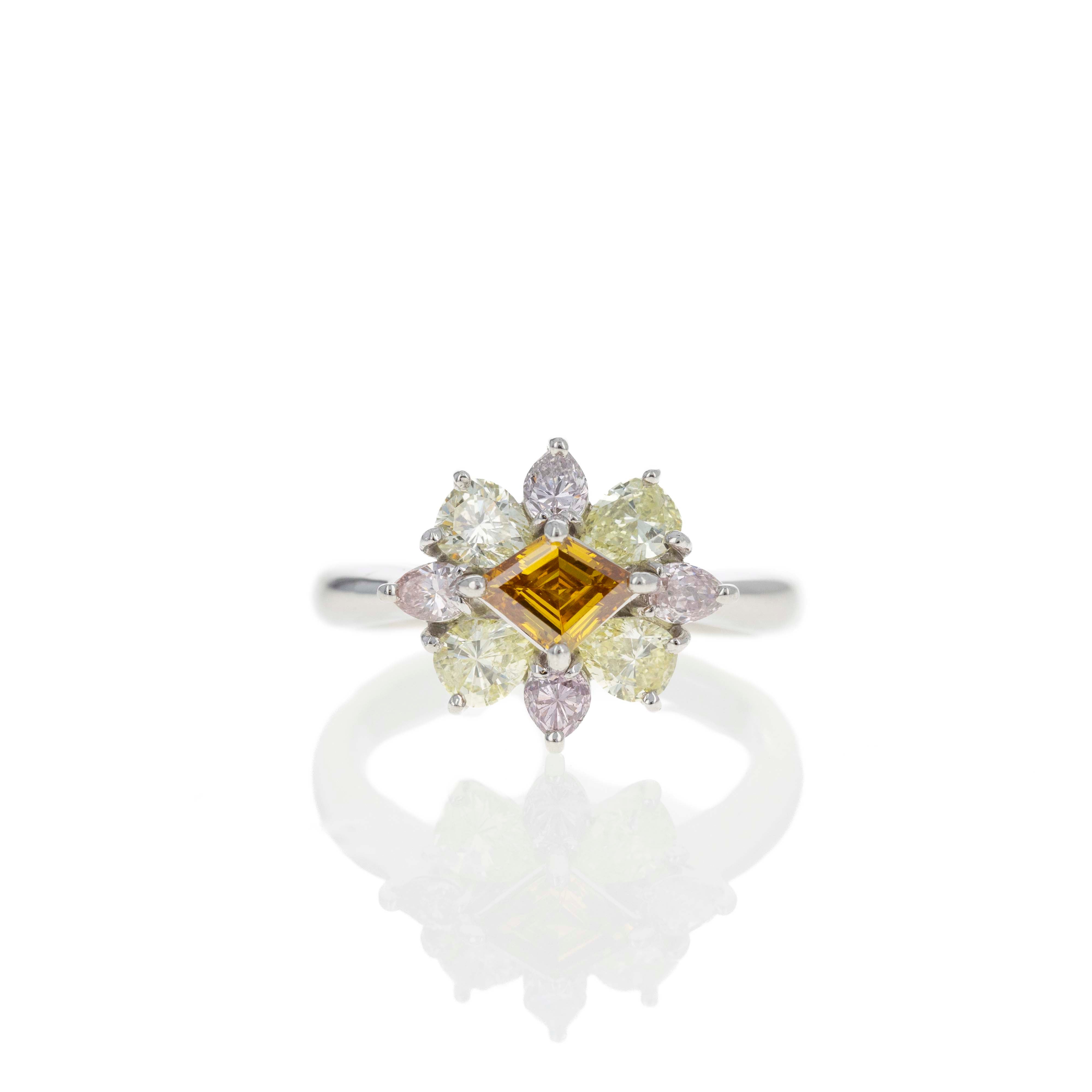Platinum 0.52 Carat Fancy Orange Kite Diamond Halo Ring - Queen May