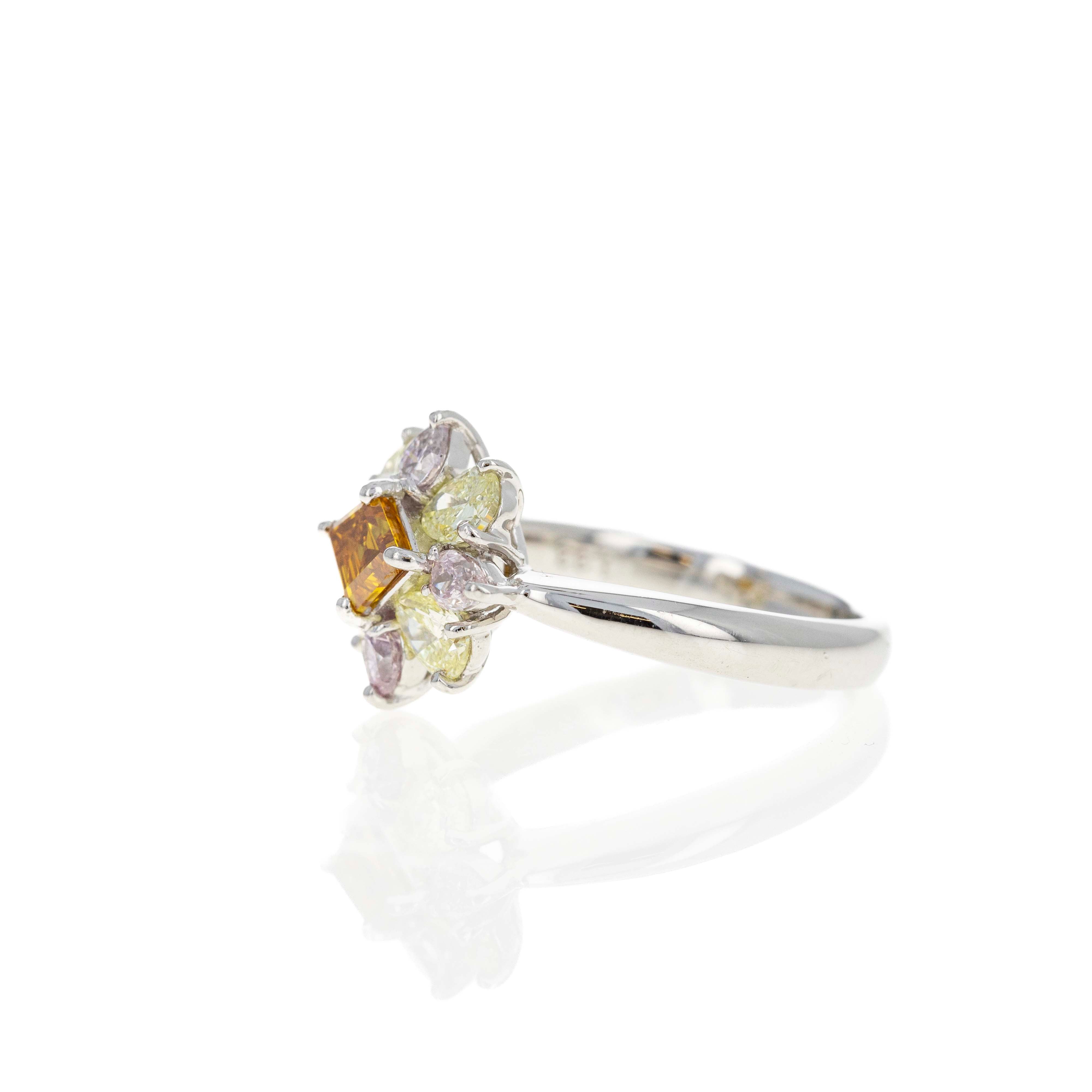 Platinum 0.52 Carat Fancy Orange Kite Diamond Halo Ring - Queen May
