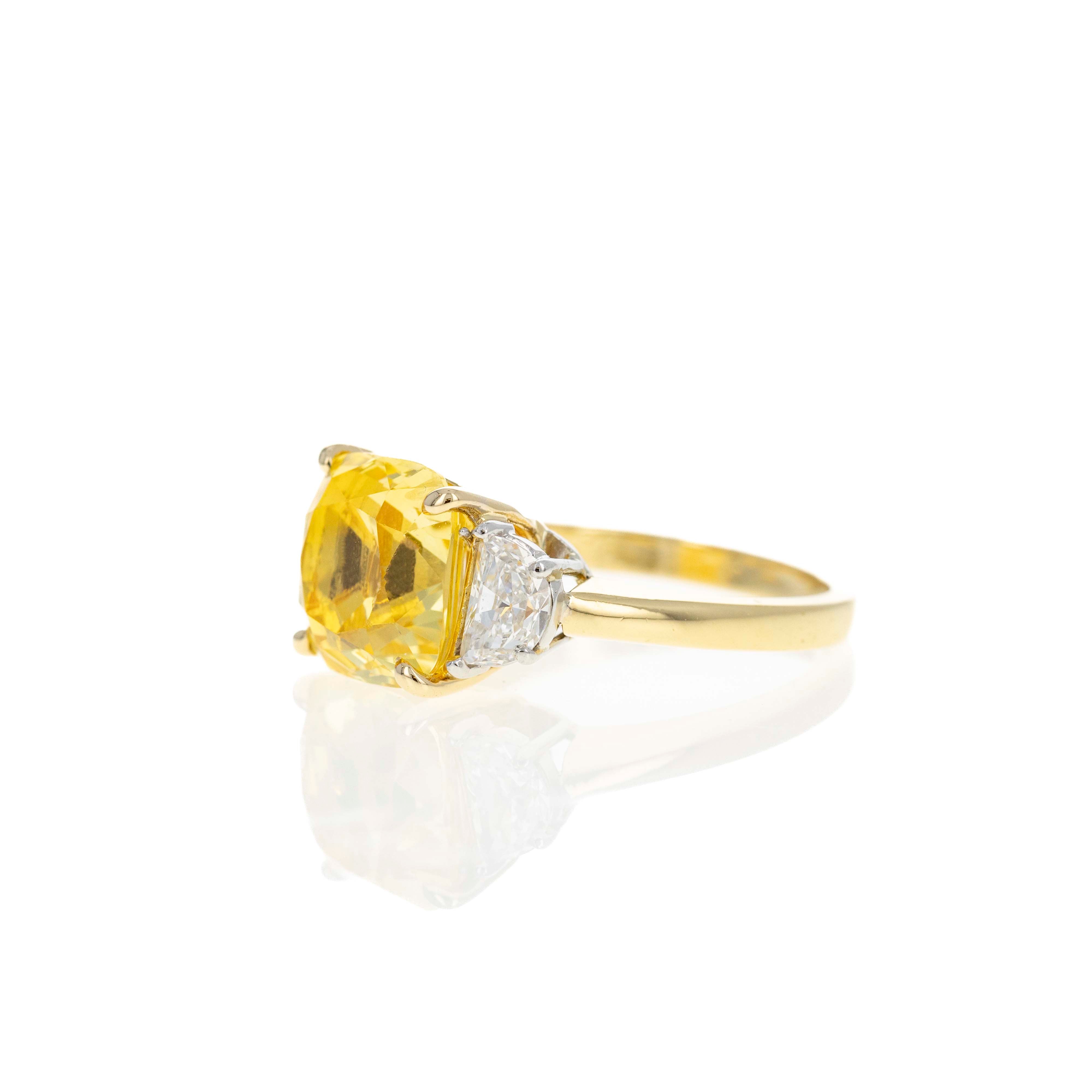 18K Yellow Gold & Platinum 5.86 Carat No Heat Yellow Sapphire Diamond Ring - Queen May