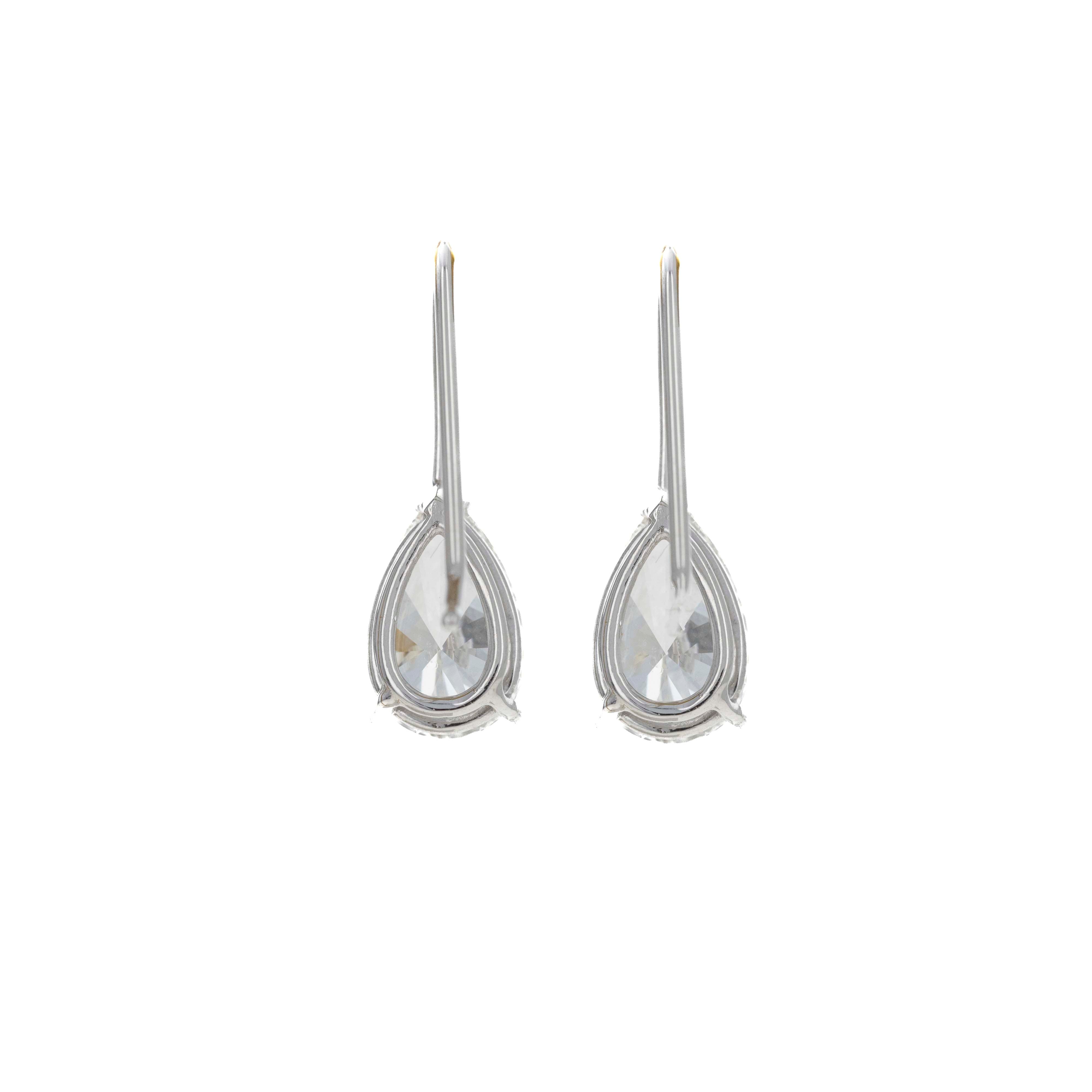 14K White Gold Lab Grown 4.08 Carat Pear Diamond Drop Earrings - Queen May