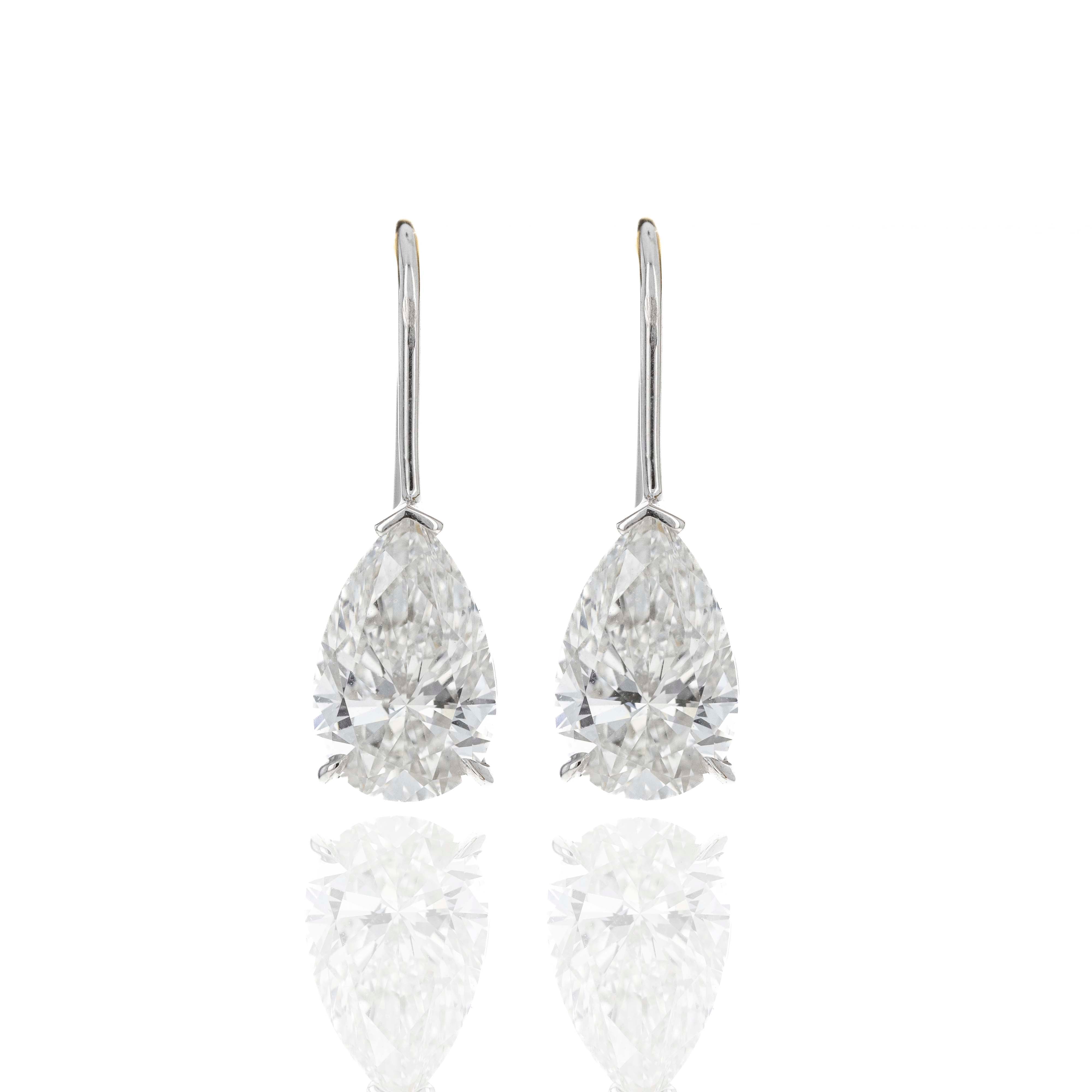 14K White Gold Lab Grown 4.08 Carat Pear Diamond Drop Earrings - Queen May
