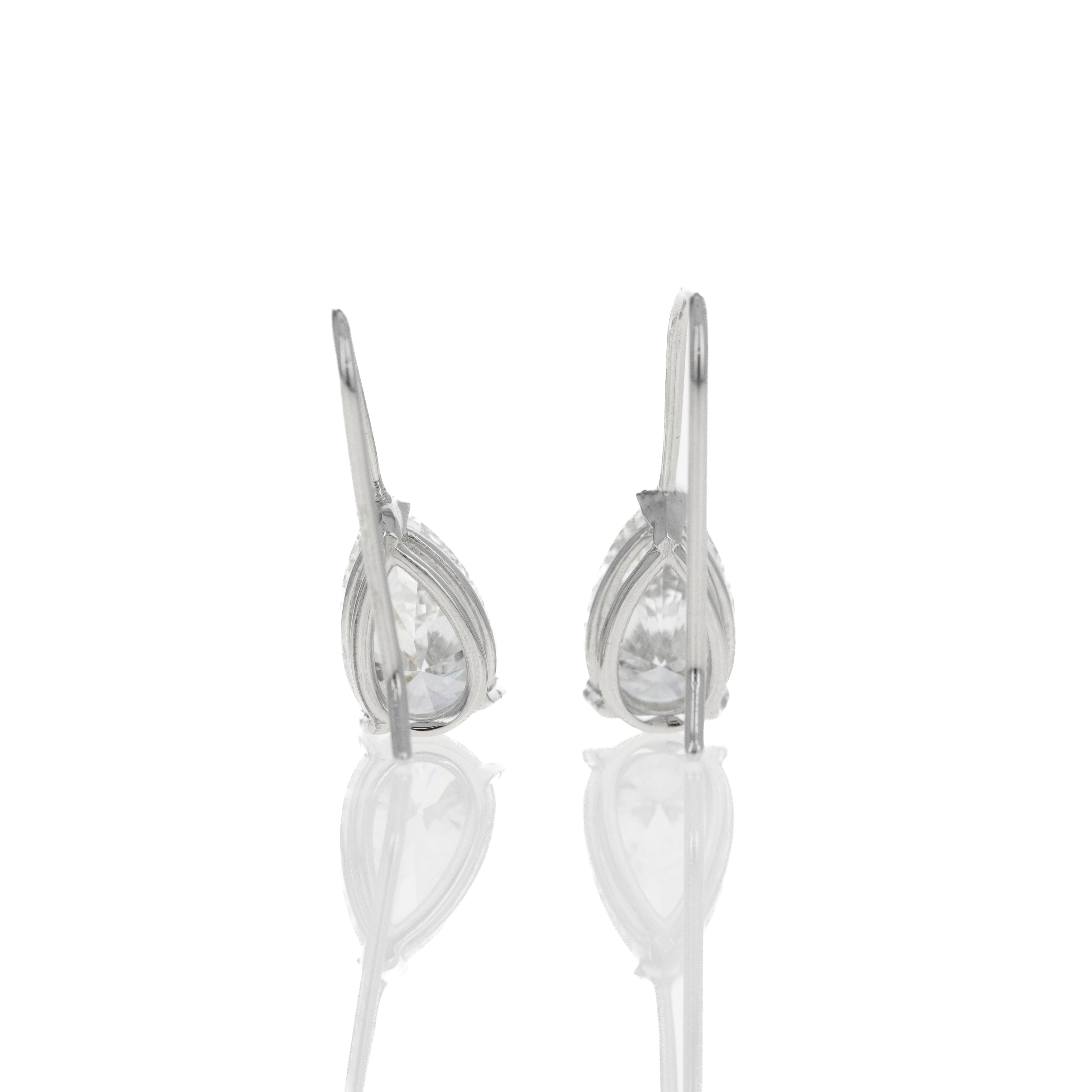 14K White Gold Lab Grown 4.08 Carat Pear Diamond Drop Earrings - Queen May