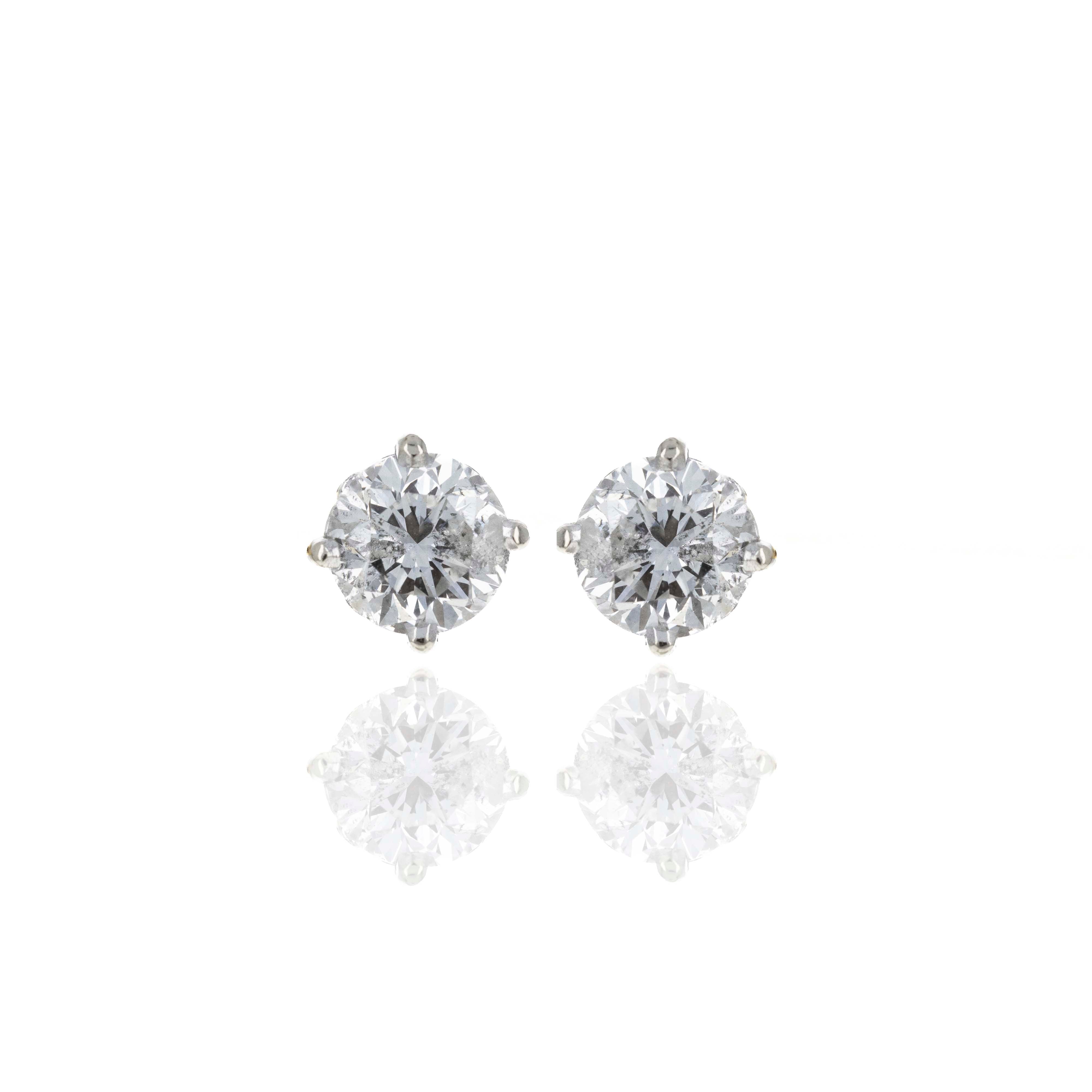 14K White Gold 2 Carat Diamond Four Prong Stud Earrings - Queen May