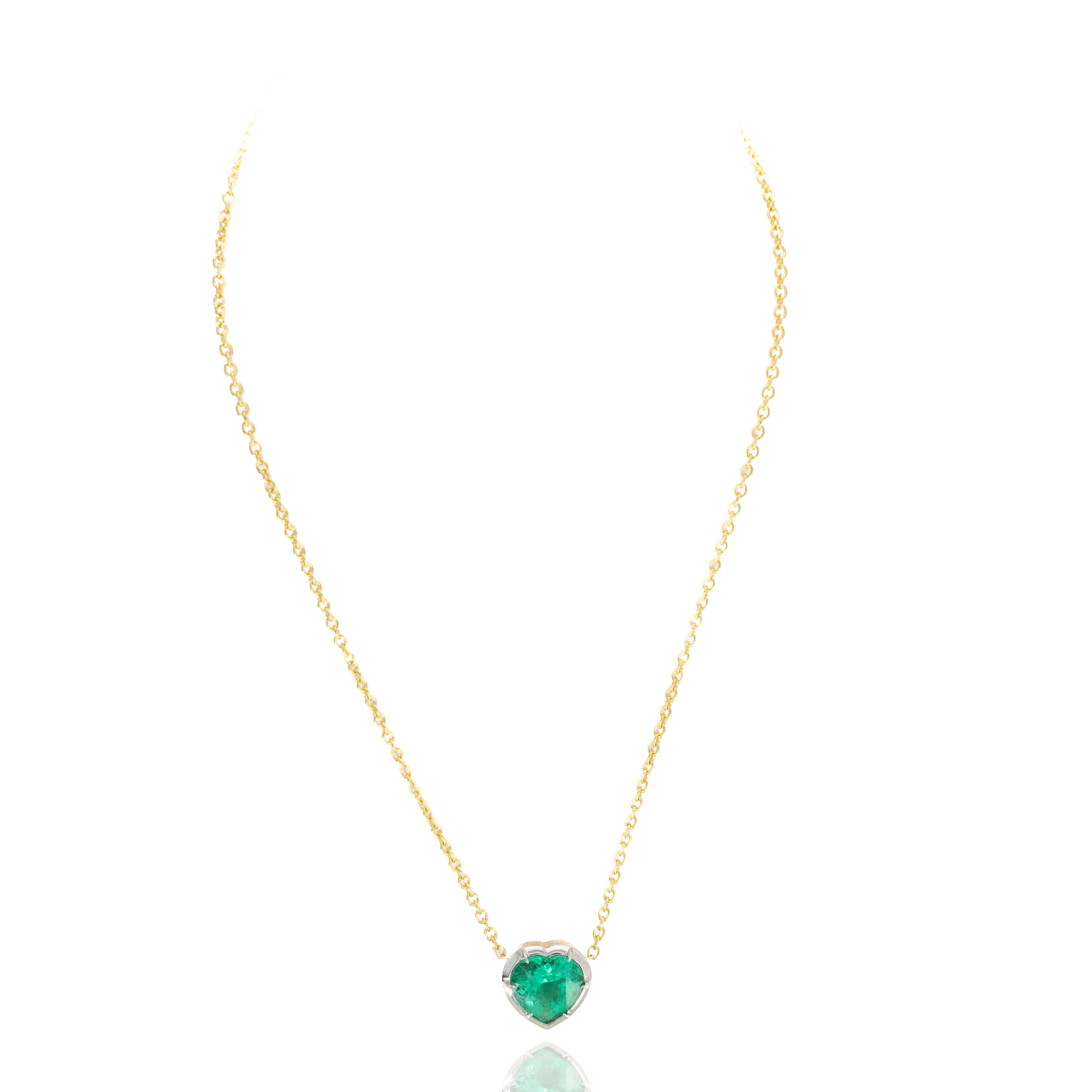 18K Yellow Gold & Platinum 7.31 Carat Heart Emerald Bezel Necklace - Queen May