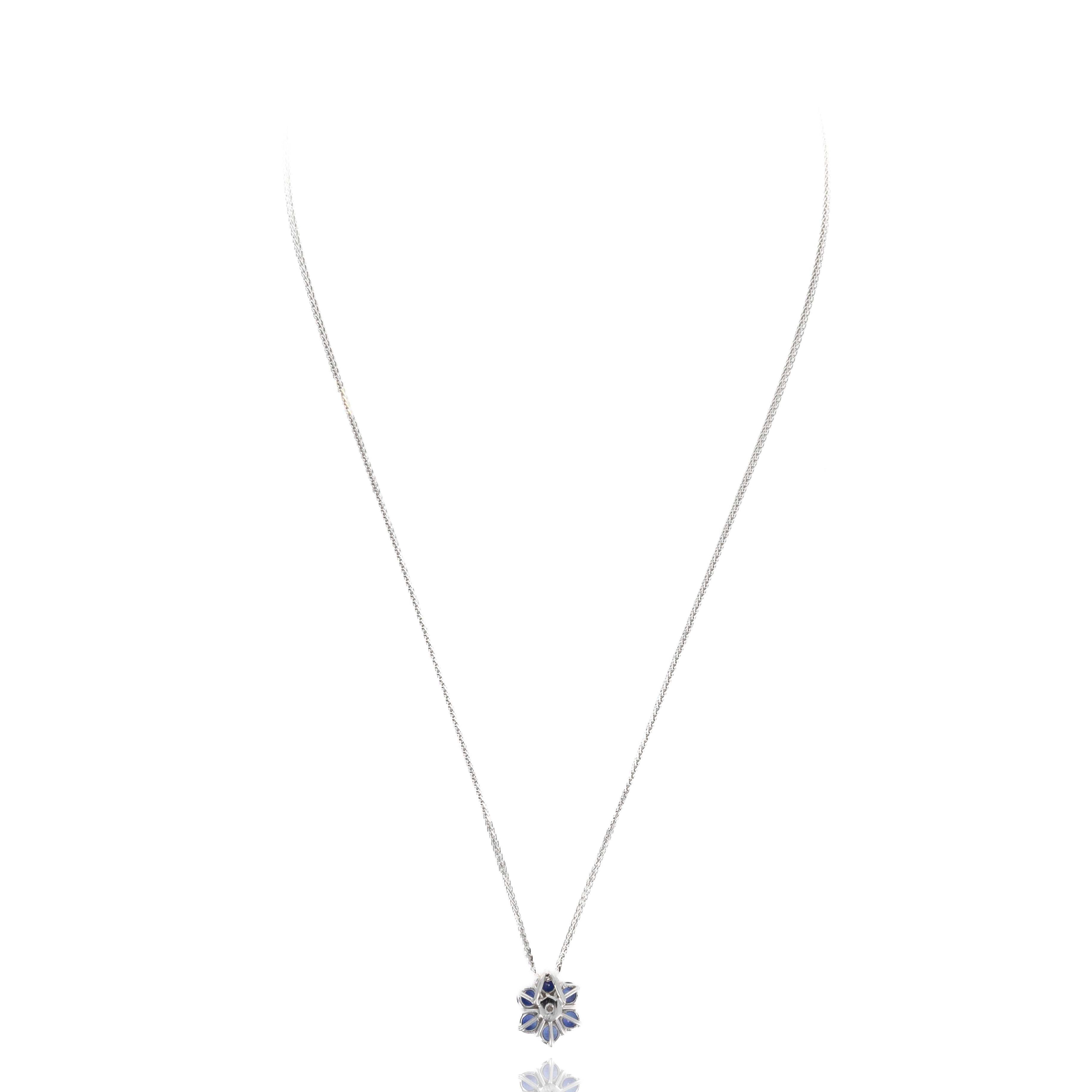 18K White Gold 1.50 Carat Sapphire Diamond Floral Pendant Necklace - Queen May