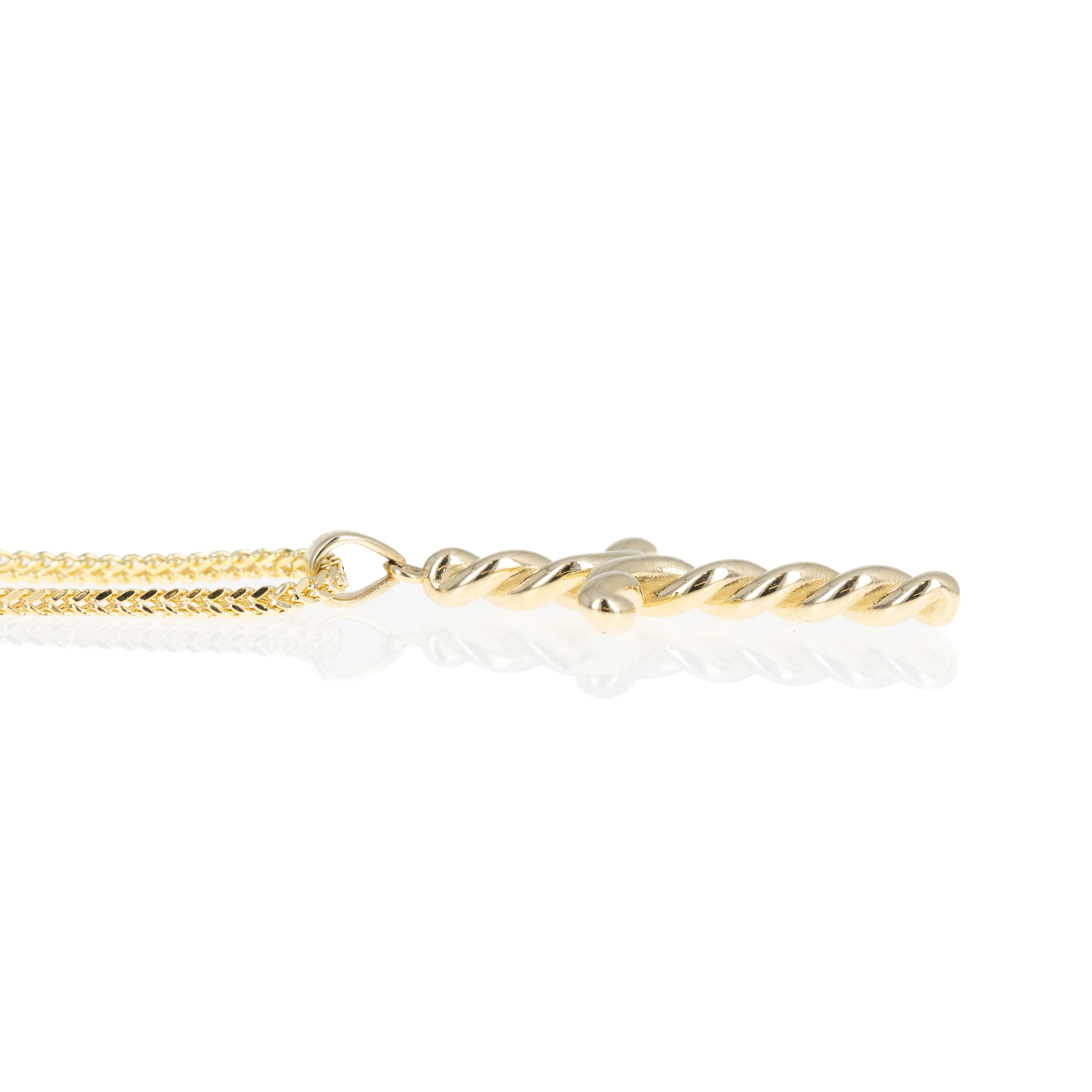 14K Yellow Gold Men's Large Twisted Cross Pendant Necklace - Queen May