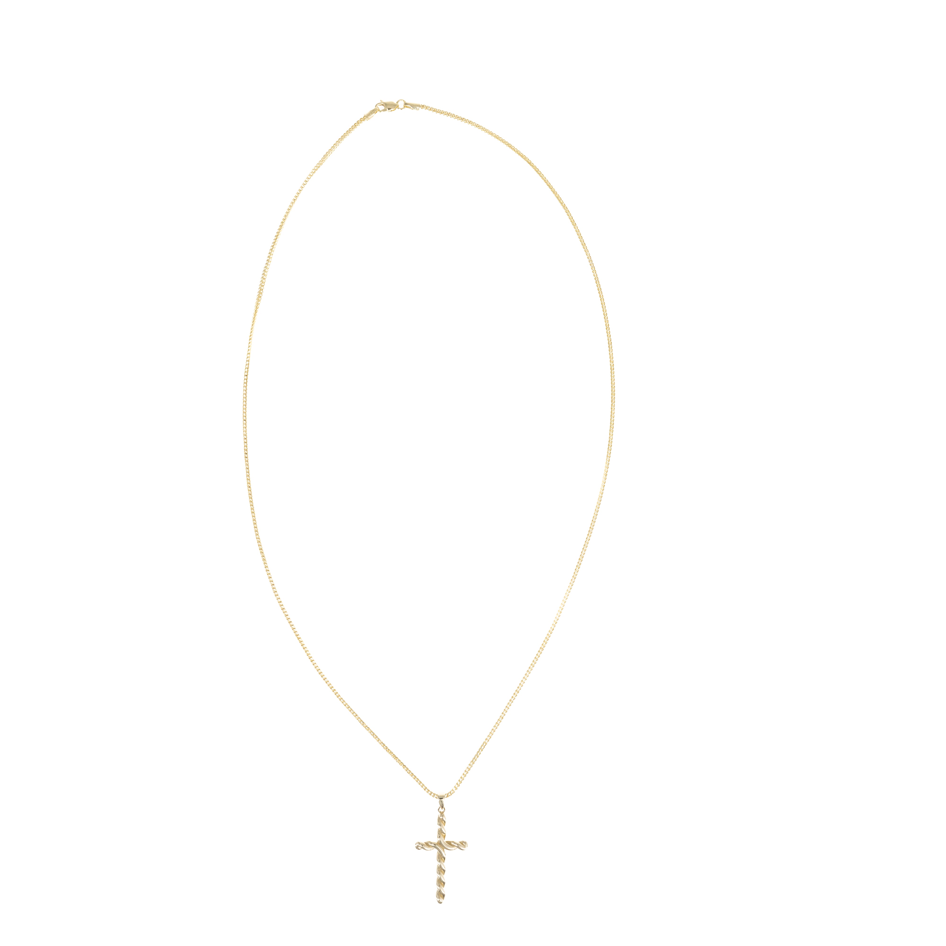 14K Yellow Gold Men's Large Twisted Cross Pendant Necklace - Queen May