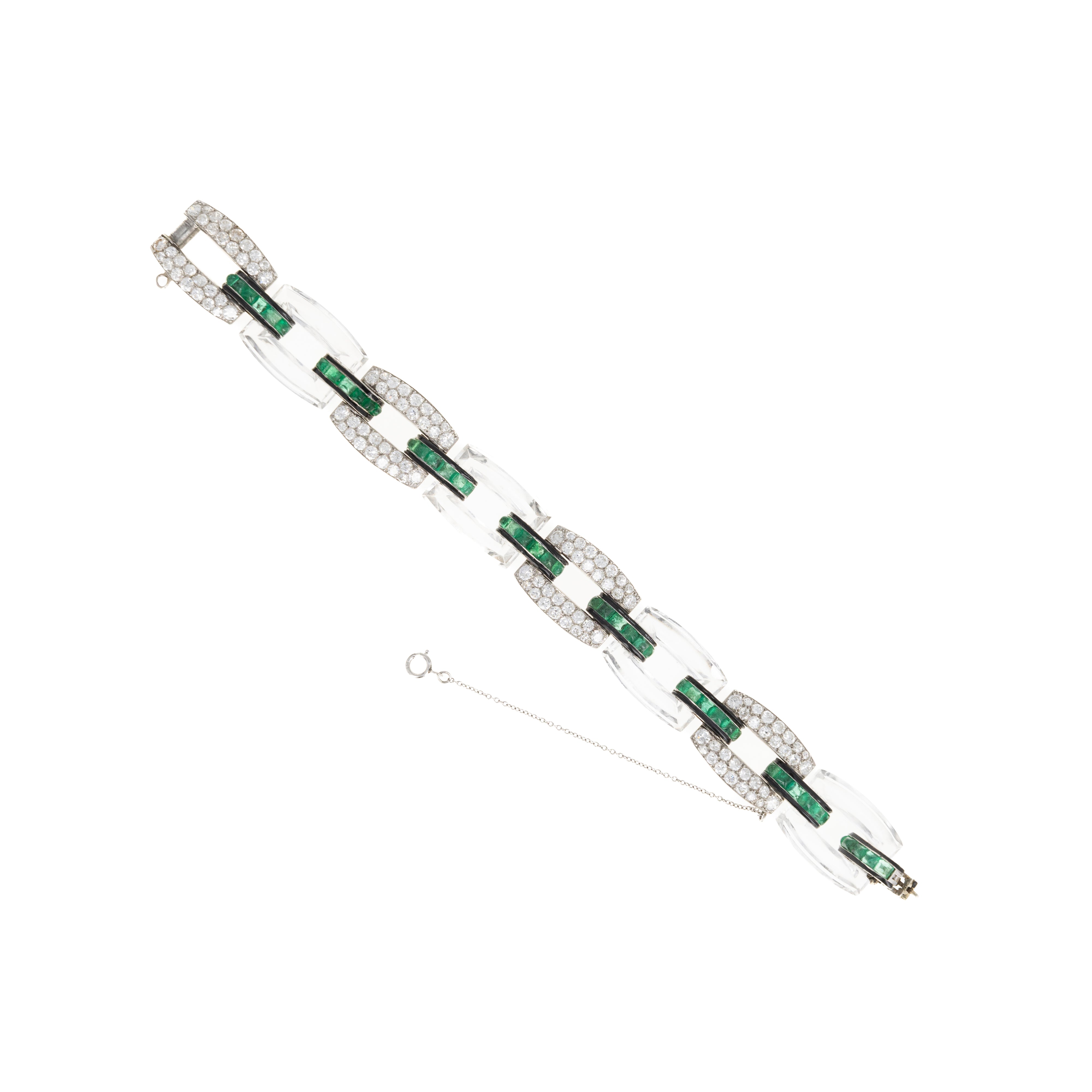 Platinum 18K White Gold 6 Carat Old European Cut Diamond Emerald Rock Crystal Quartz Bracelet - Queen May