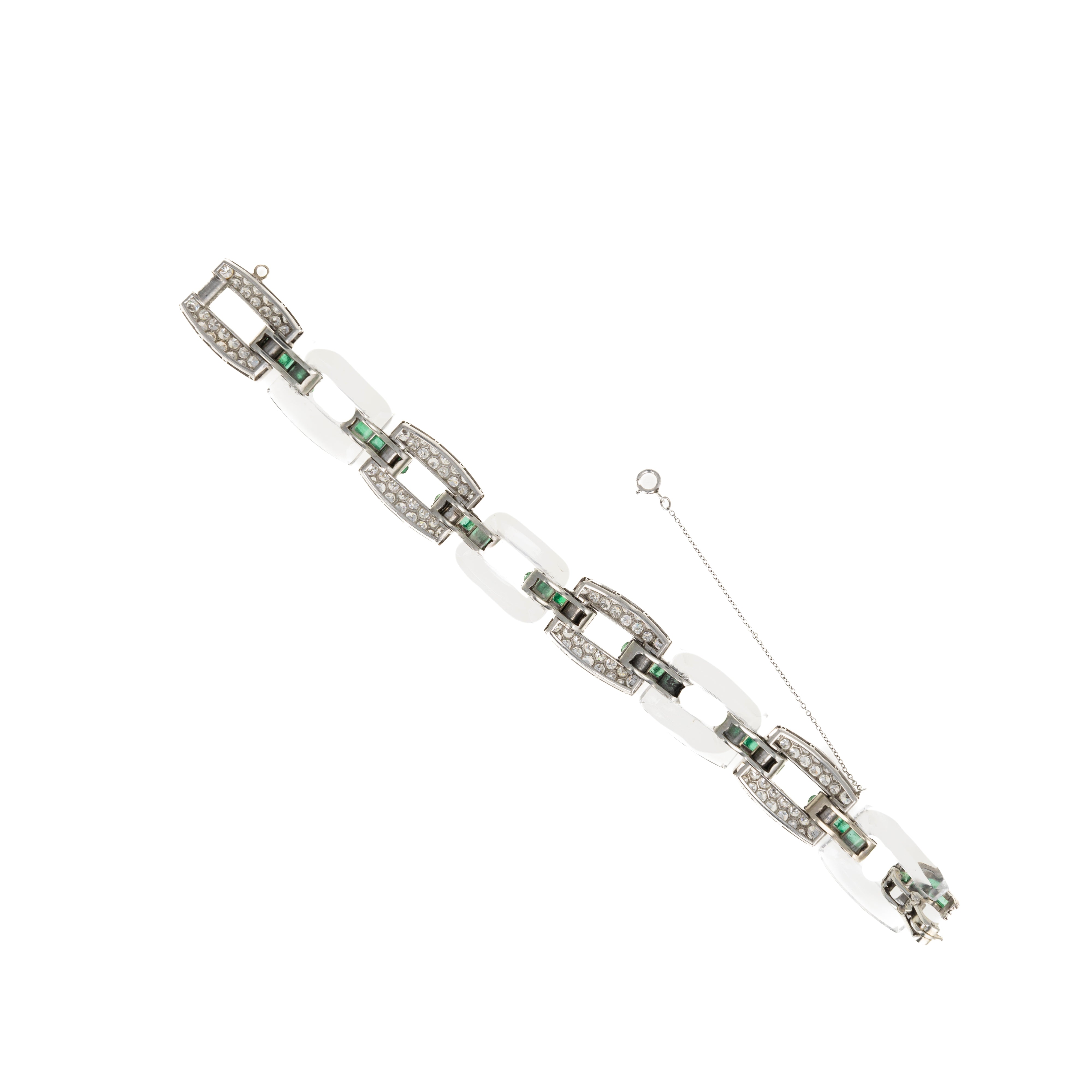 Platinum 18K White Gold 6 Carat Old European Cut Diamond Emerald Rock Crystal Quartz Bracelet - Queen May