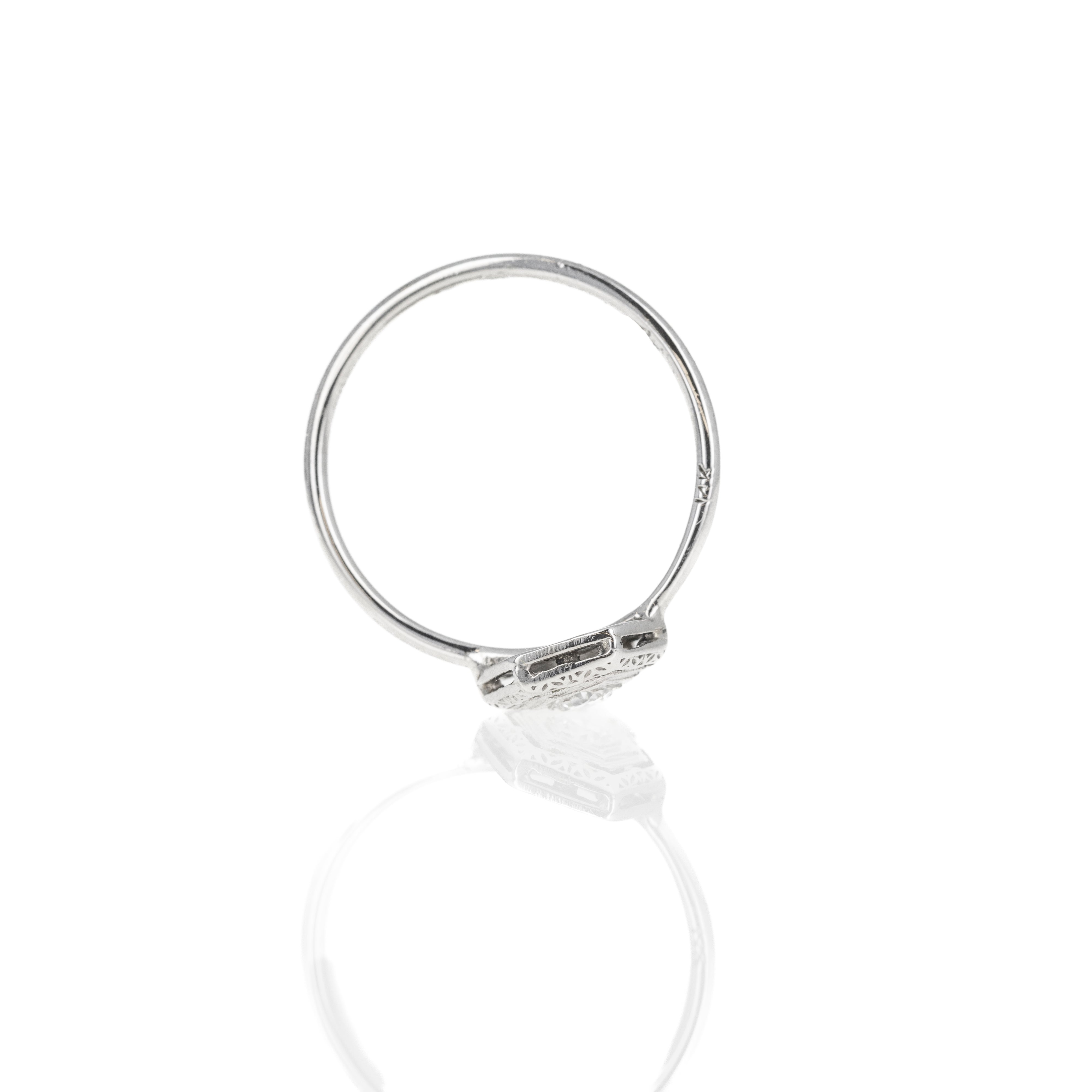 Art Deco 14K White Gold Old European Cut Diamond Filigree Stick Pin Conversion Ring - Queen May