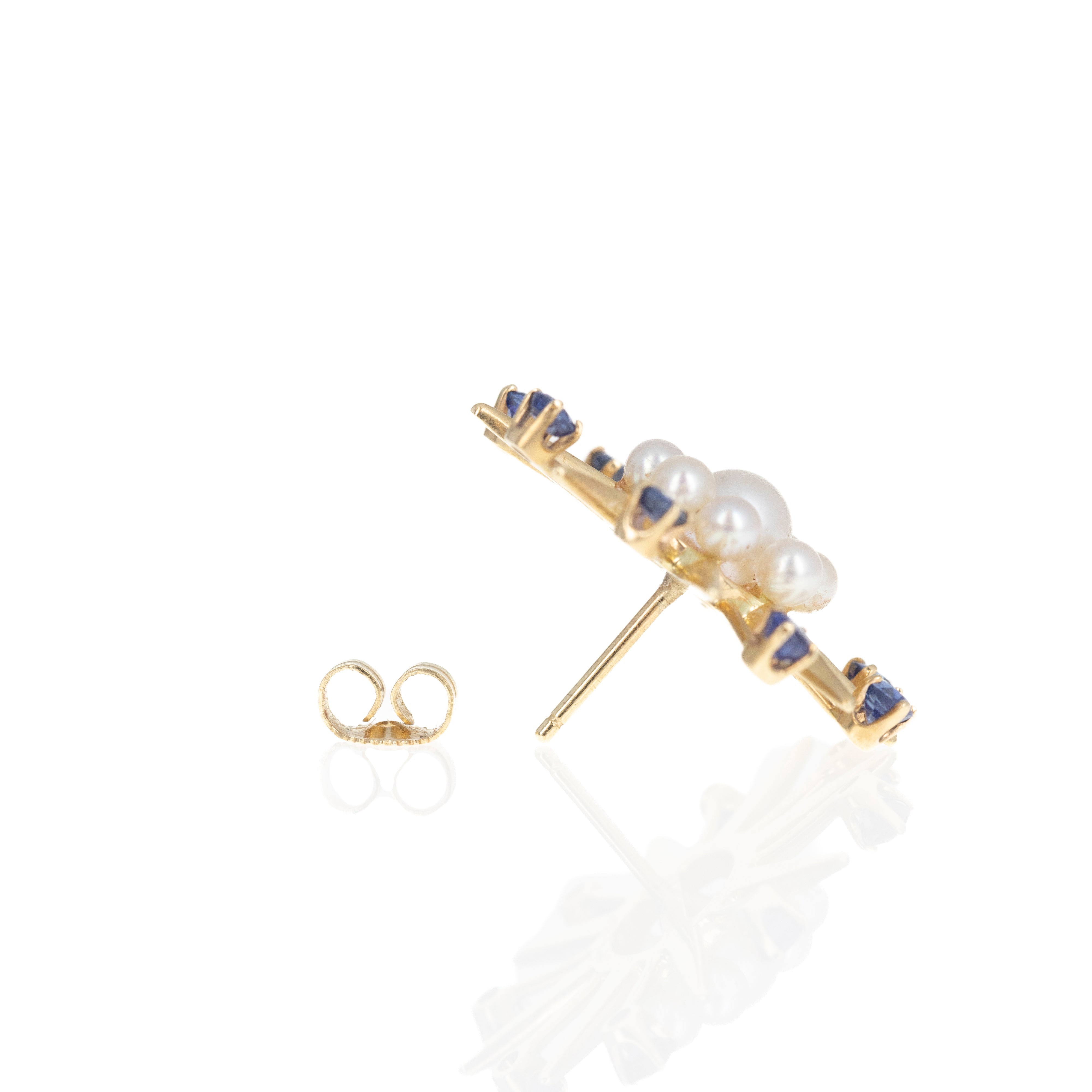 Vintage 14K Yellow Gold 1 Carat Sapphire Cultured Pearl Star Earrings - Queen May