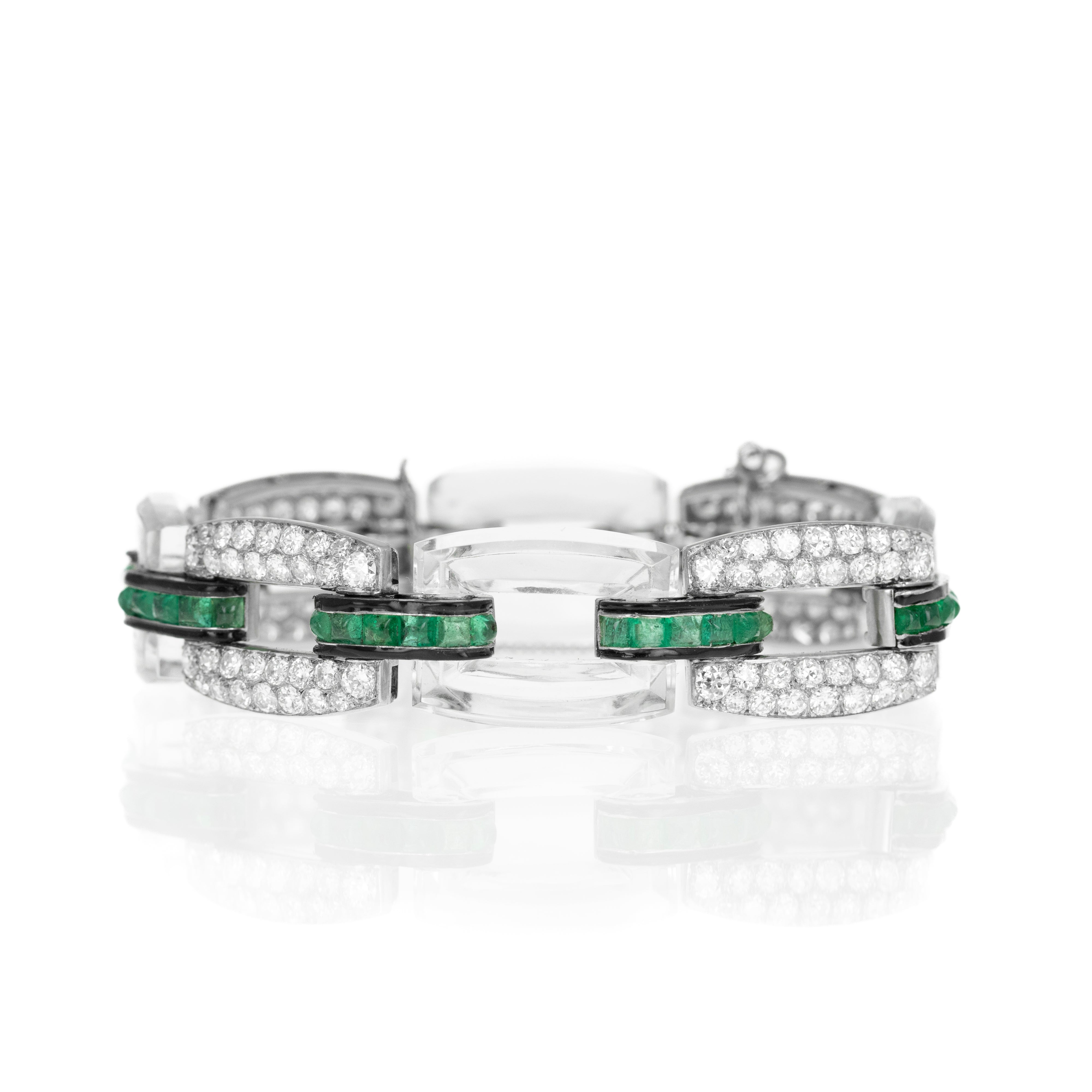 Platinum 18K White Gold 6 Carat Old European Cut Diamond Emerald Rock Crystal Quartz Bracelet - Queen May