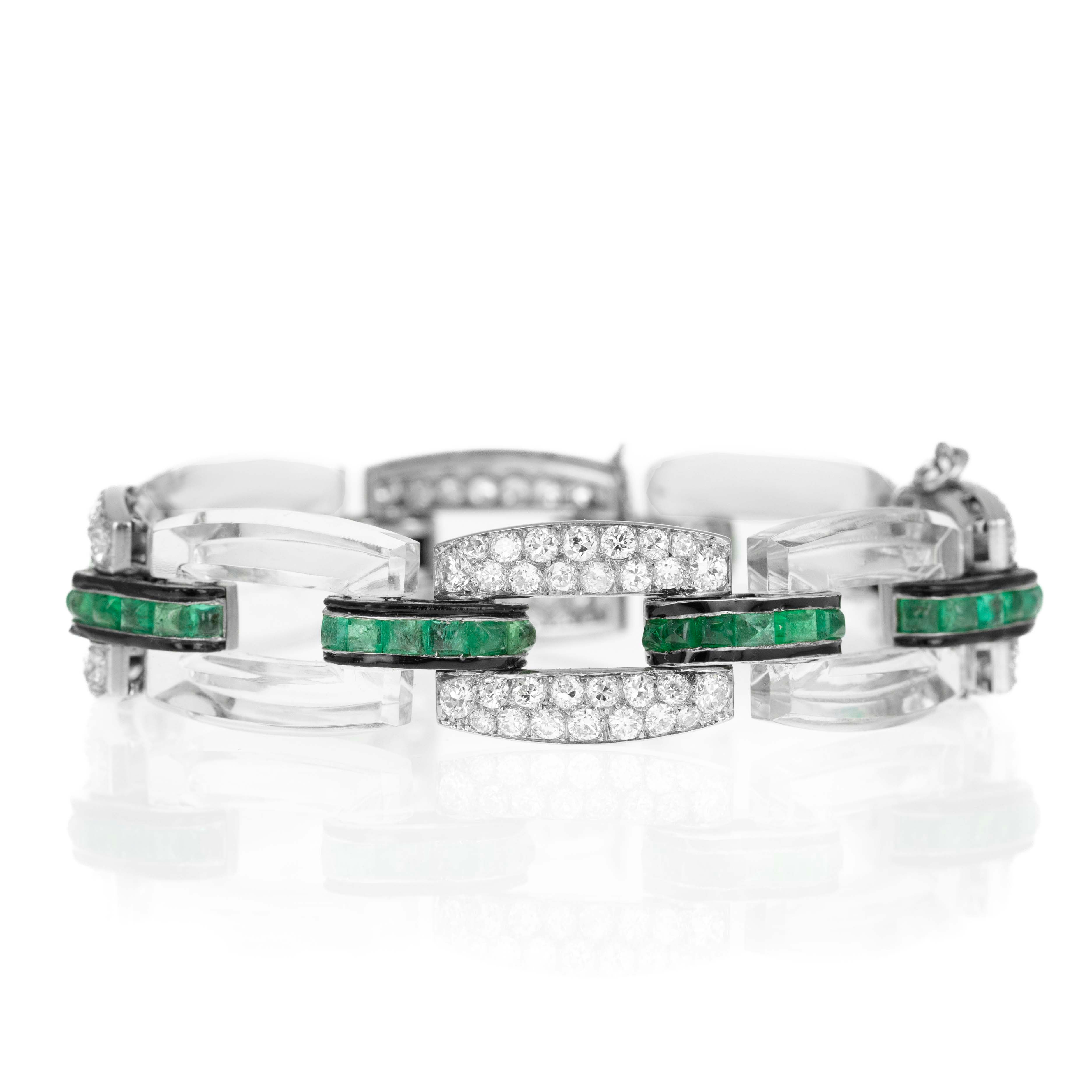 Platinum 18K White Gold 6 Carat Old European Cut Diamond Emerald Rock Crystal Quartz Bracelet - Queen May