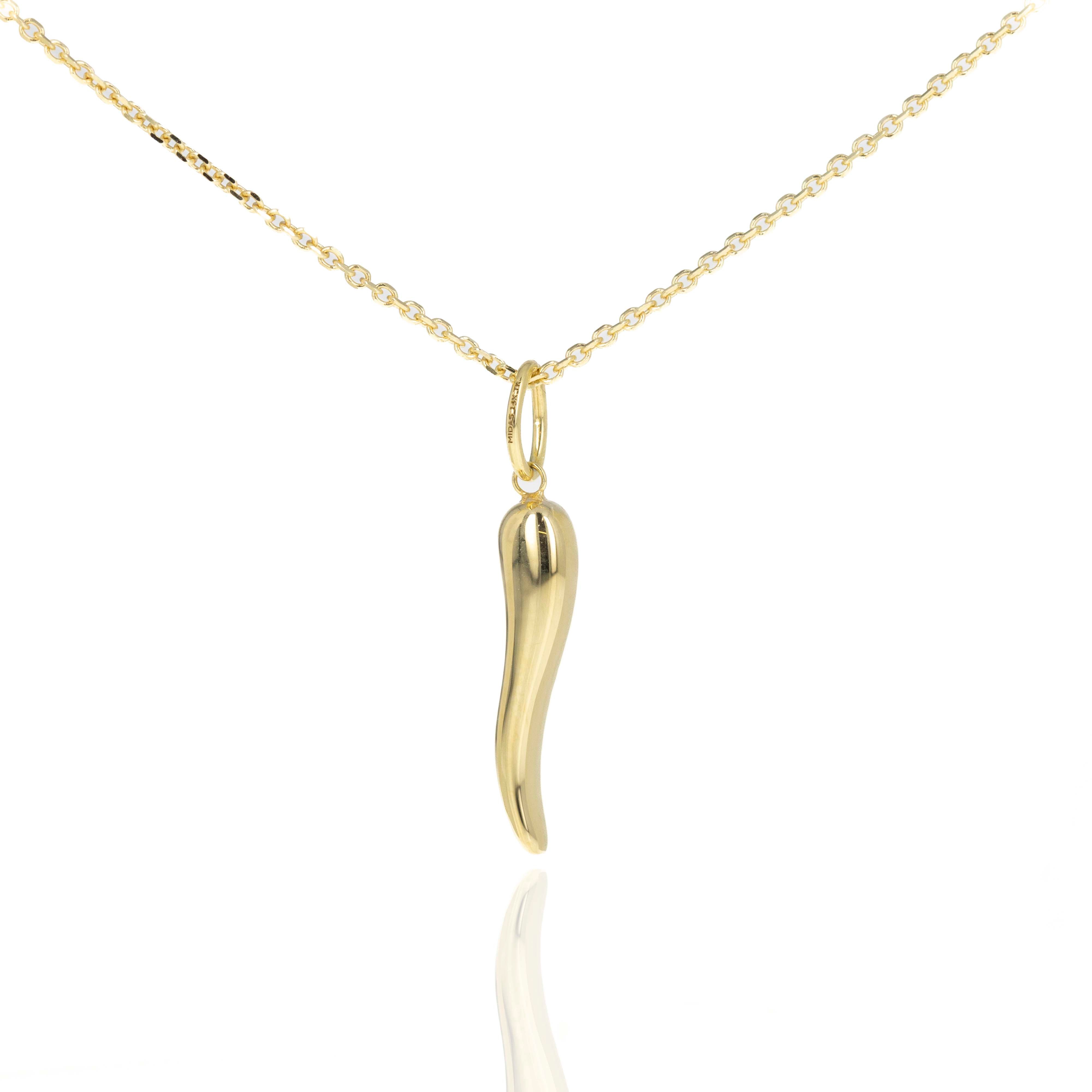 14K Yellow Gold Small Italian Horn Pendant Necklace - Queen May