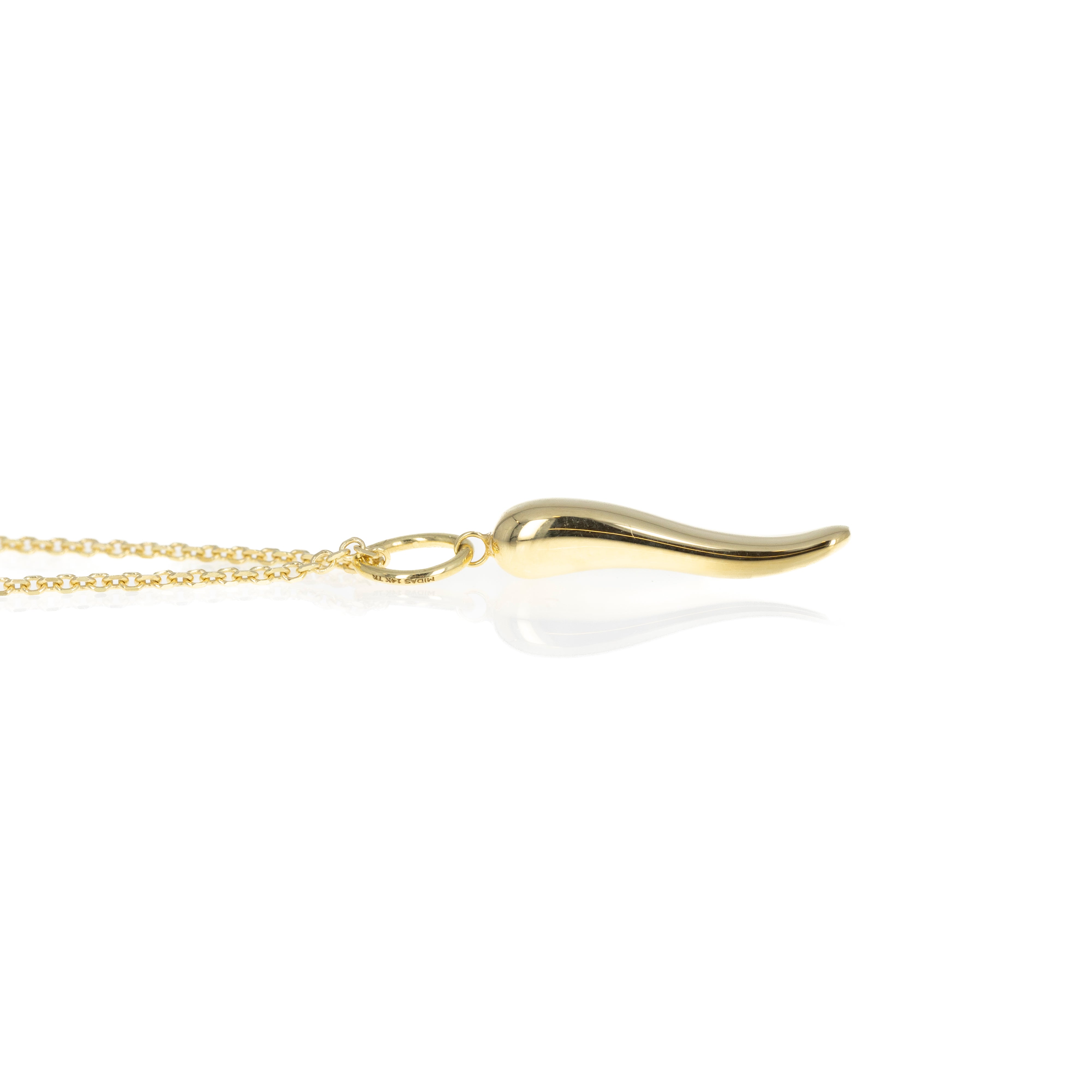 14K Yellow Gold Small Italian Horn Pendant Necklace - Queen May