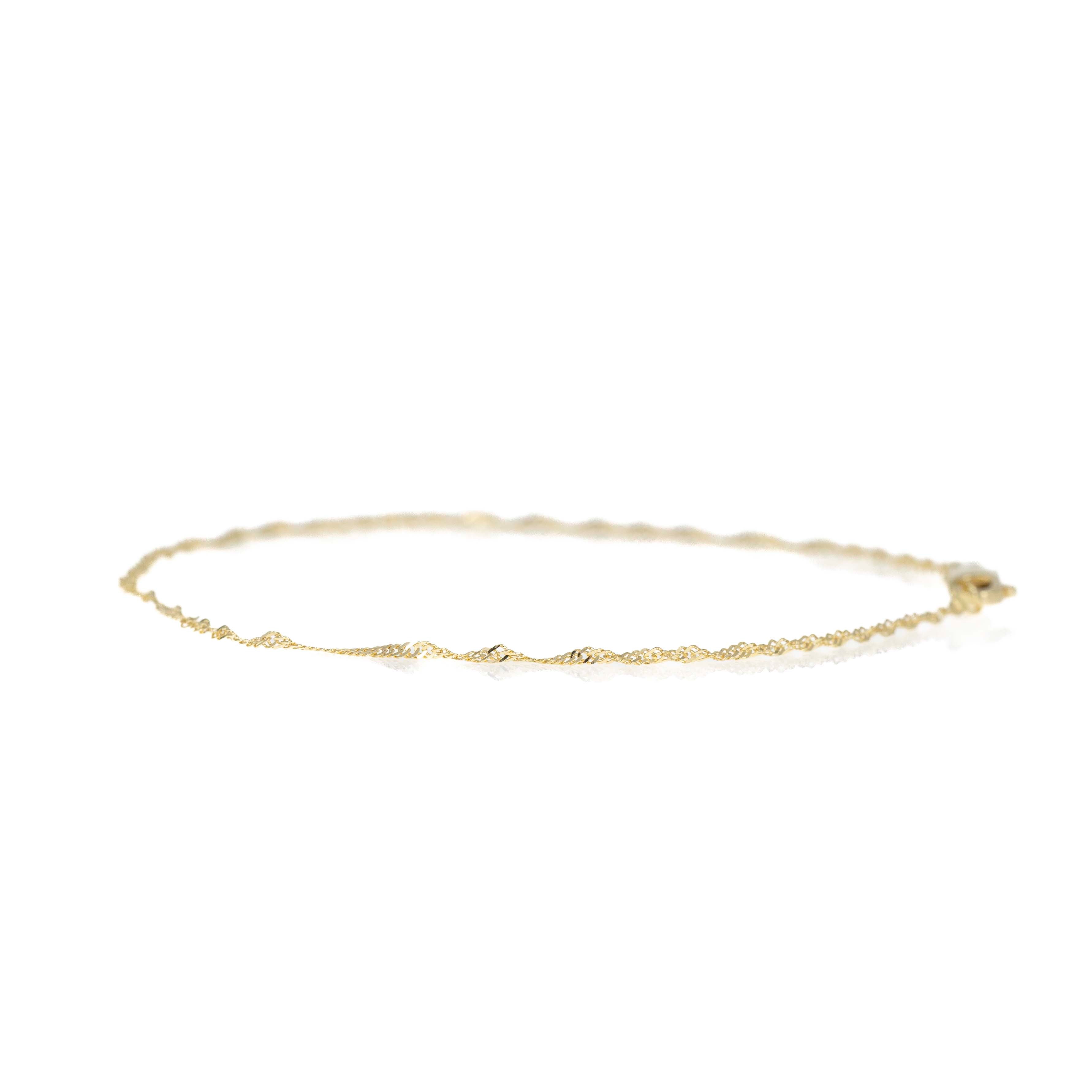 14K Yellow Gold 1.1mm Singapore Chain Stackable Bracelet - Queen May