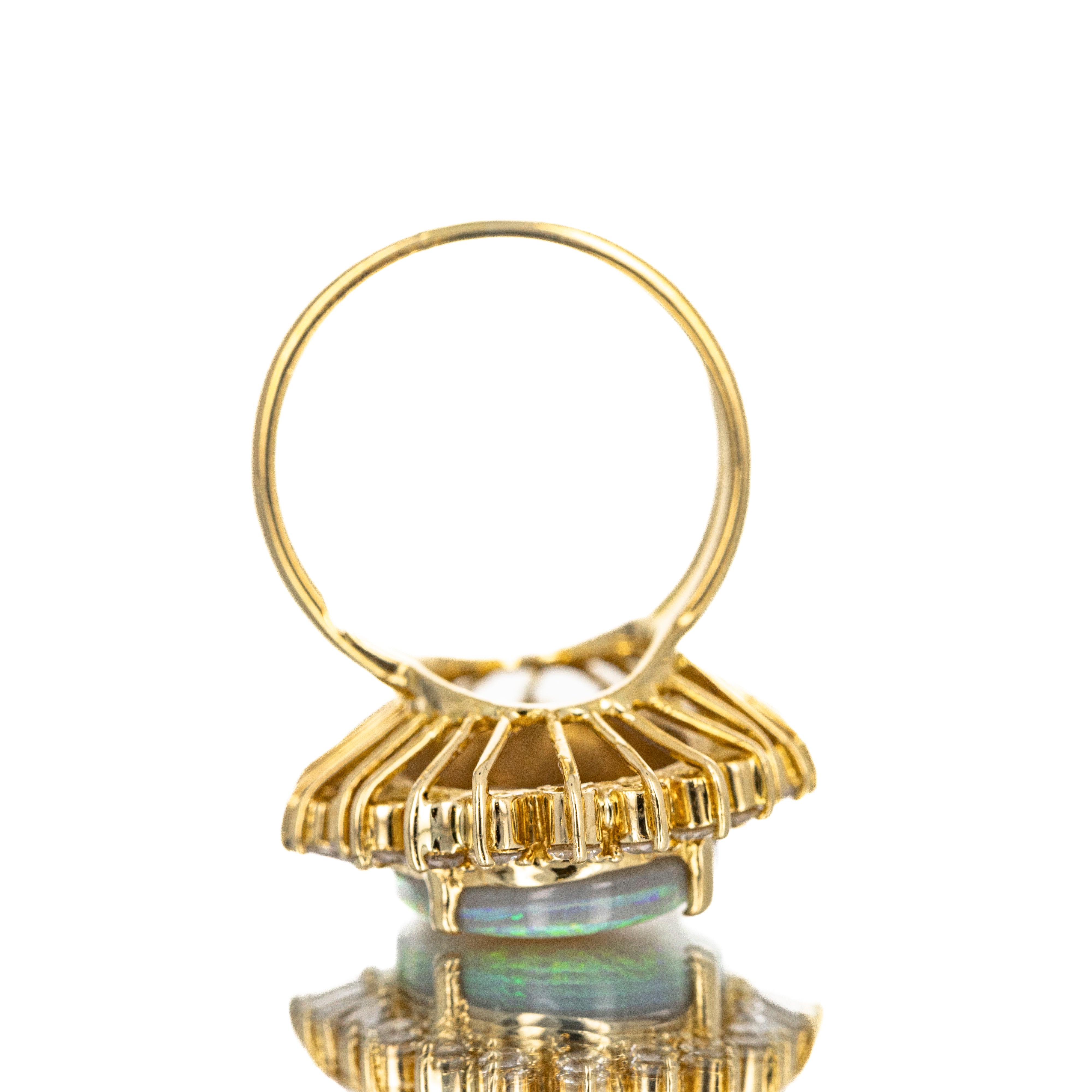 18K Yellow Gold 6 Carat Opal Diamond Halo Ring - Queen May