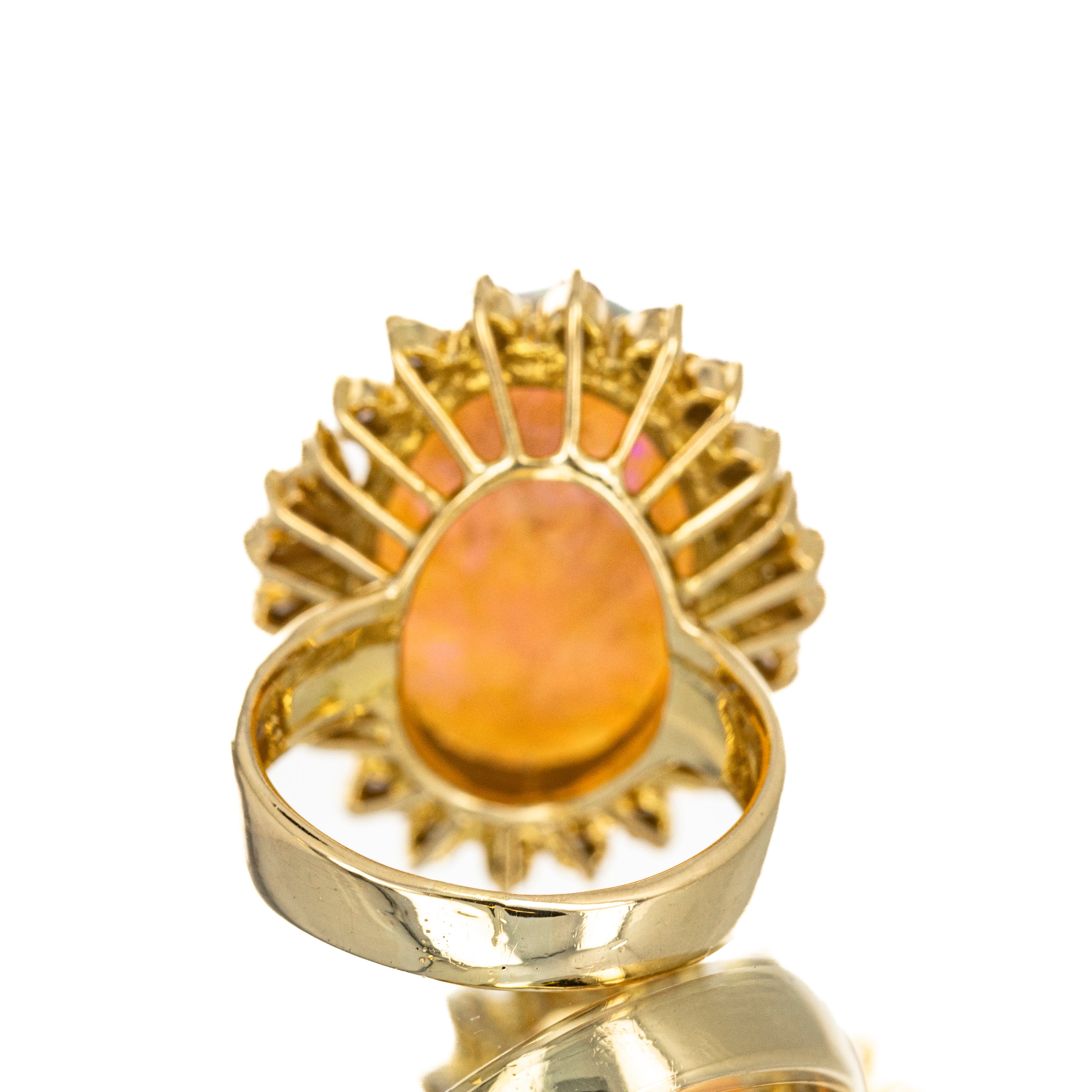 18K Yellow Gold 6 Carat Opal Diamond Halo Ring - Queen May
