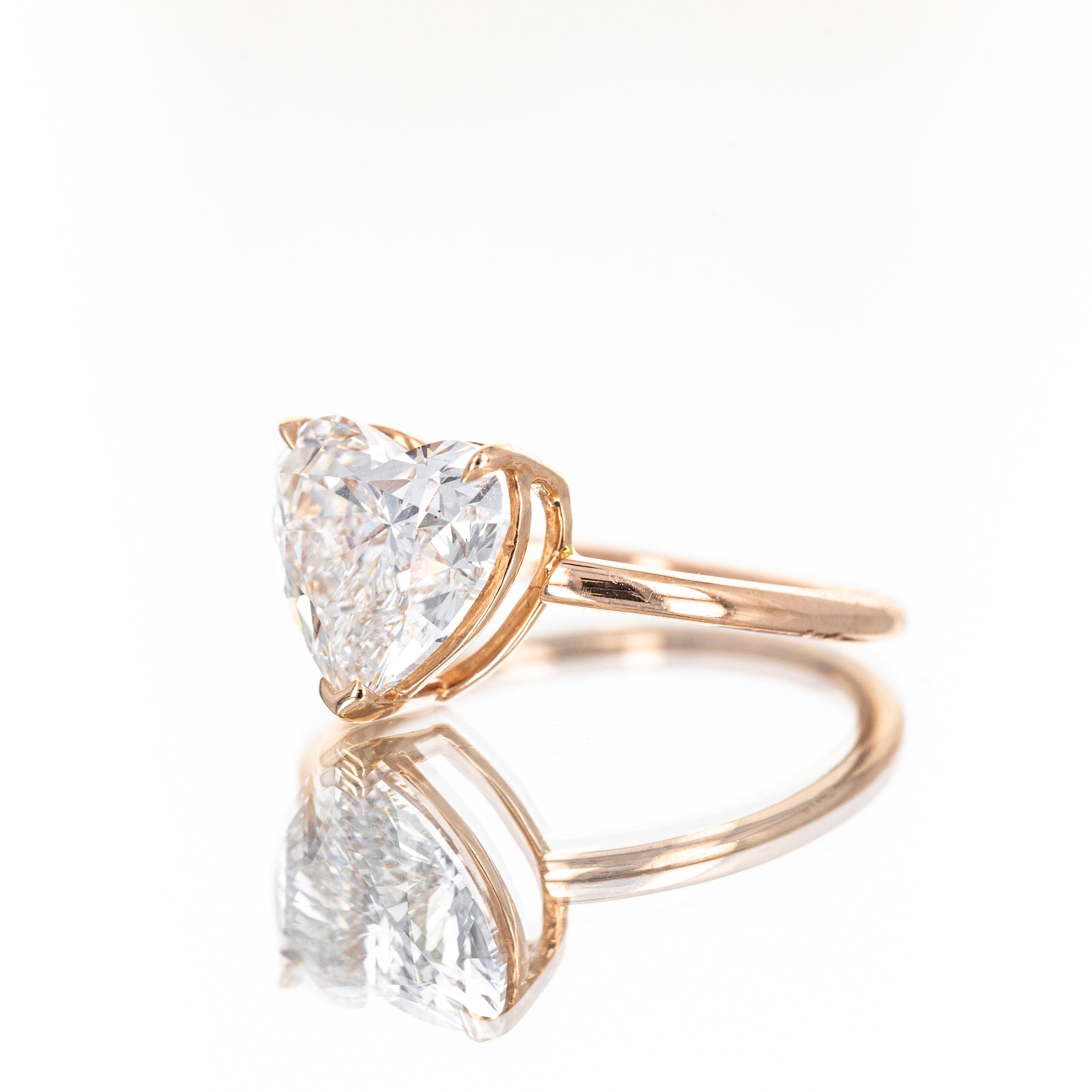 Lab Grown 14K Rose Gold 3.16 Carat Heart Diamond Engagement Ring - Queen May