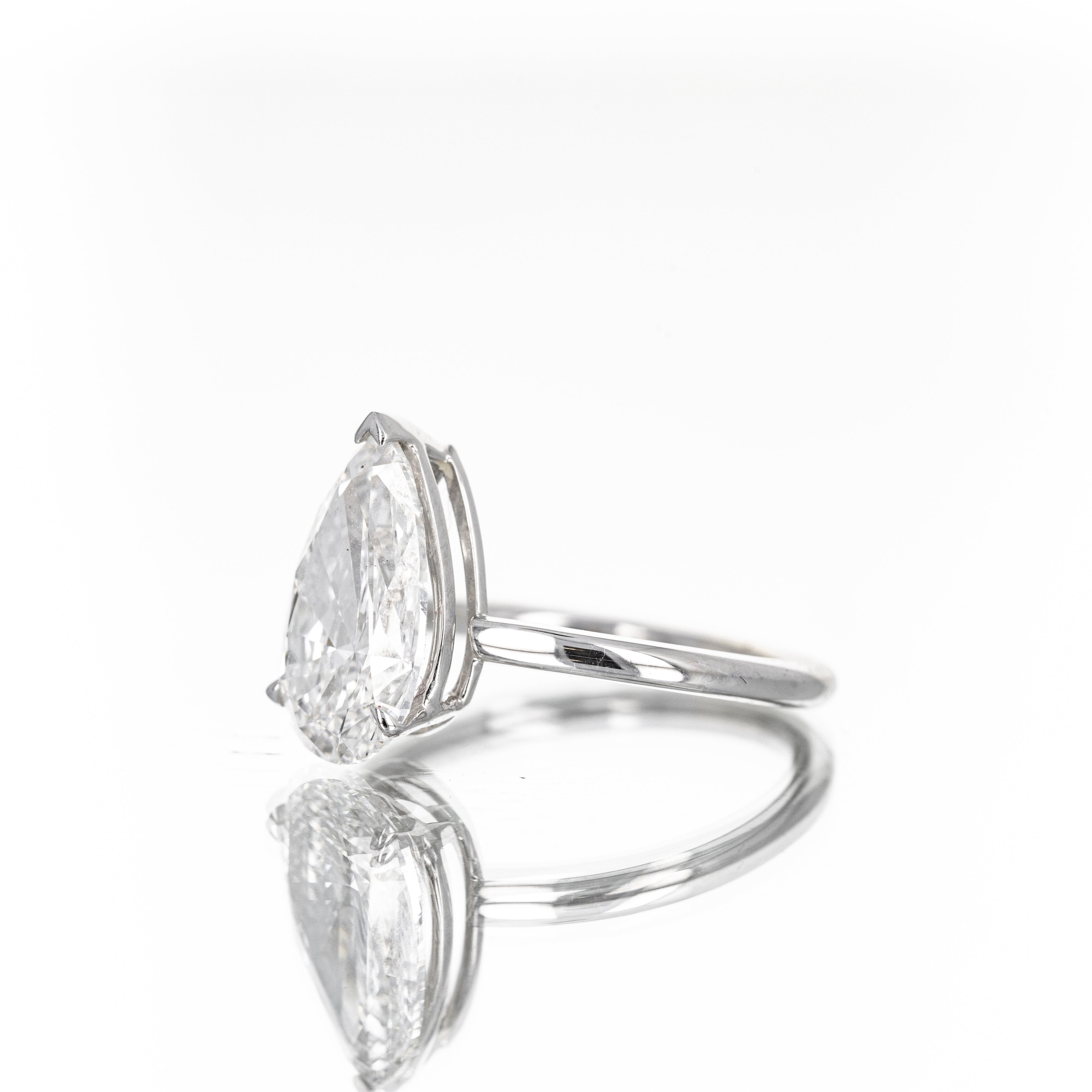 14K White Gold Lab Grown 3.03 Carat Pear Diamond Engagement Ring - Queen May