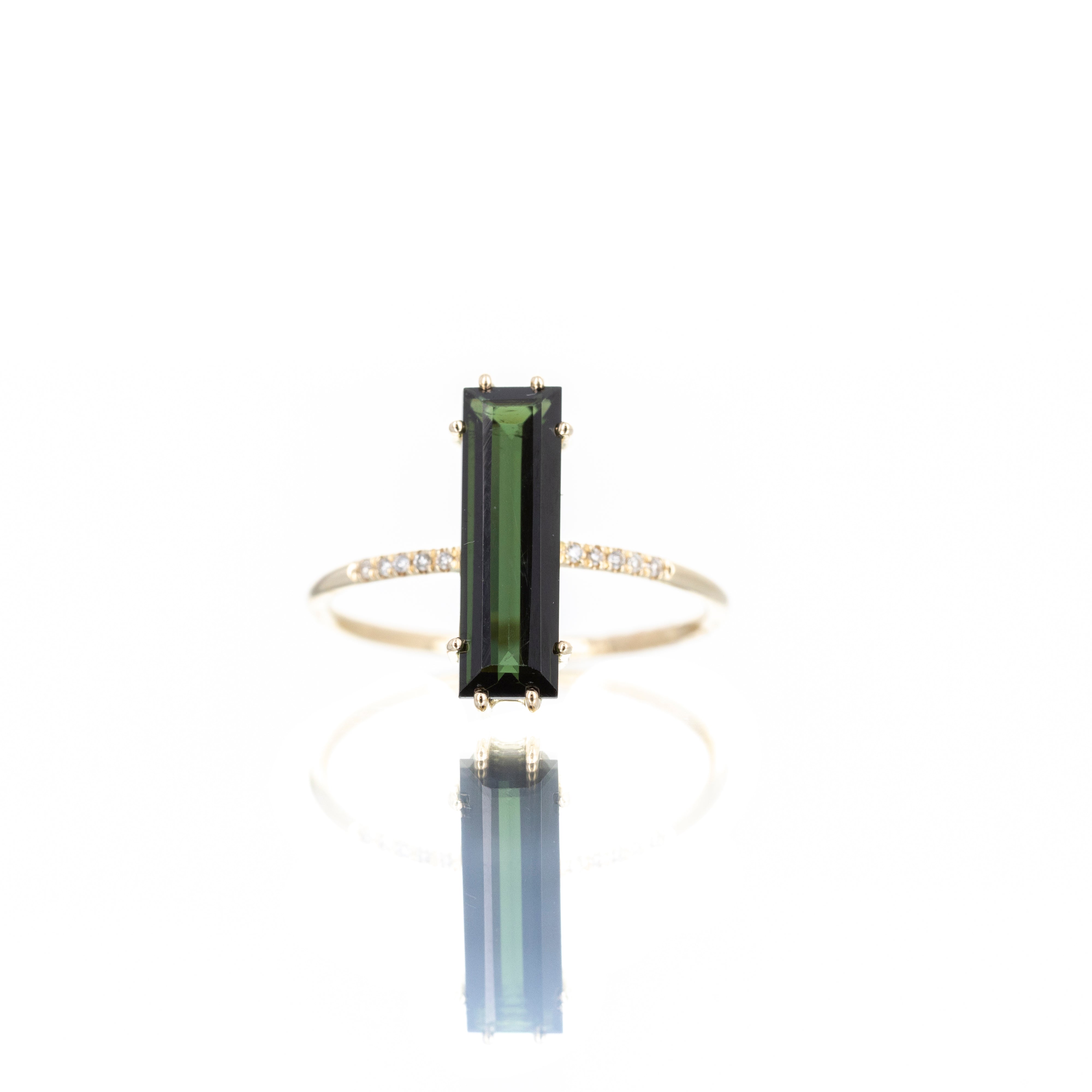 14K Yellow Gold 2 Carat Green Tourmaline Diamond Ring - Queen May