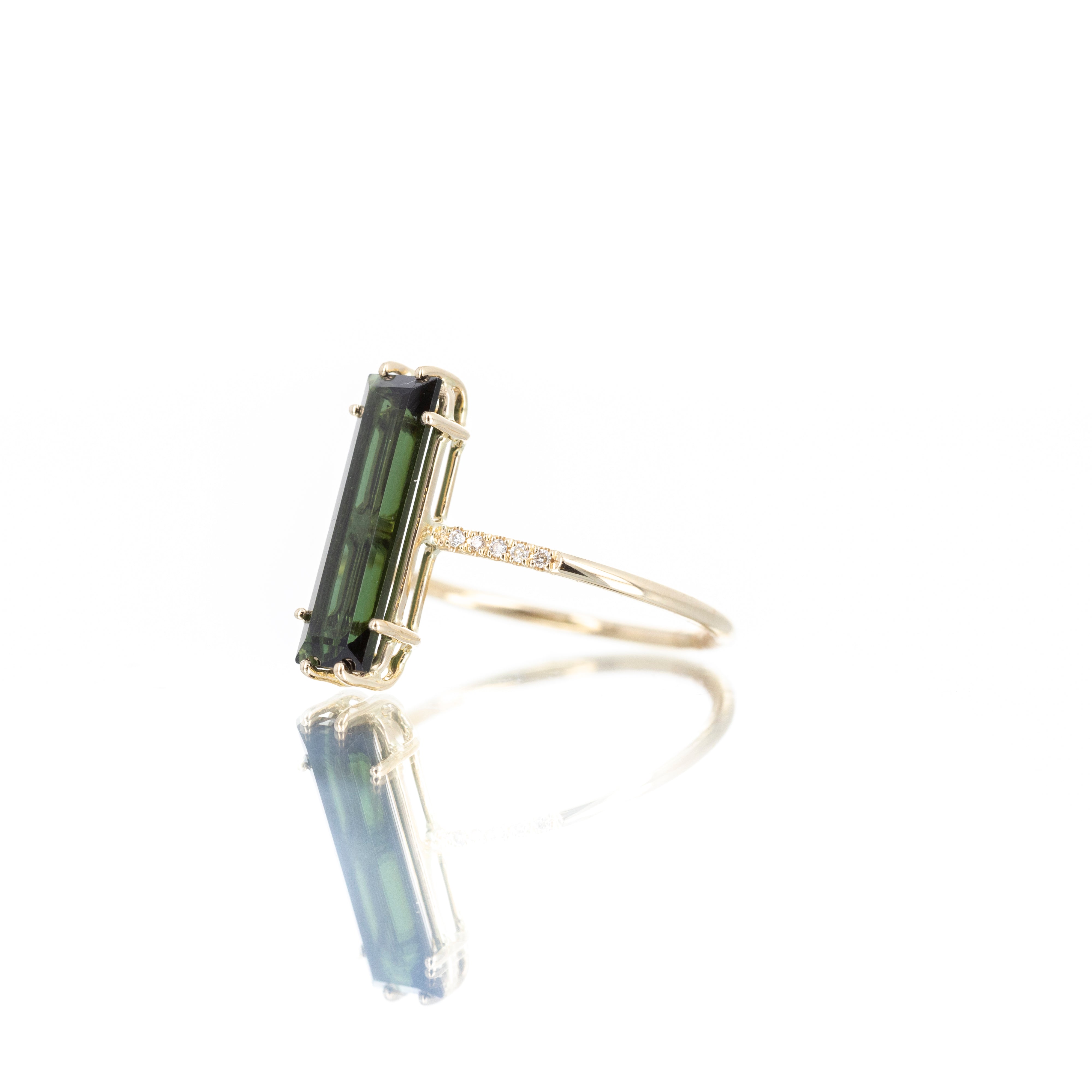 14K Yellow Gold 2 Carat Green Tourmaline Diamond Ring - Queen May