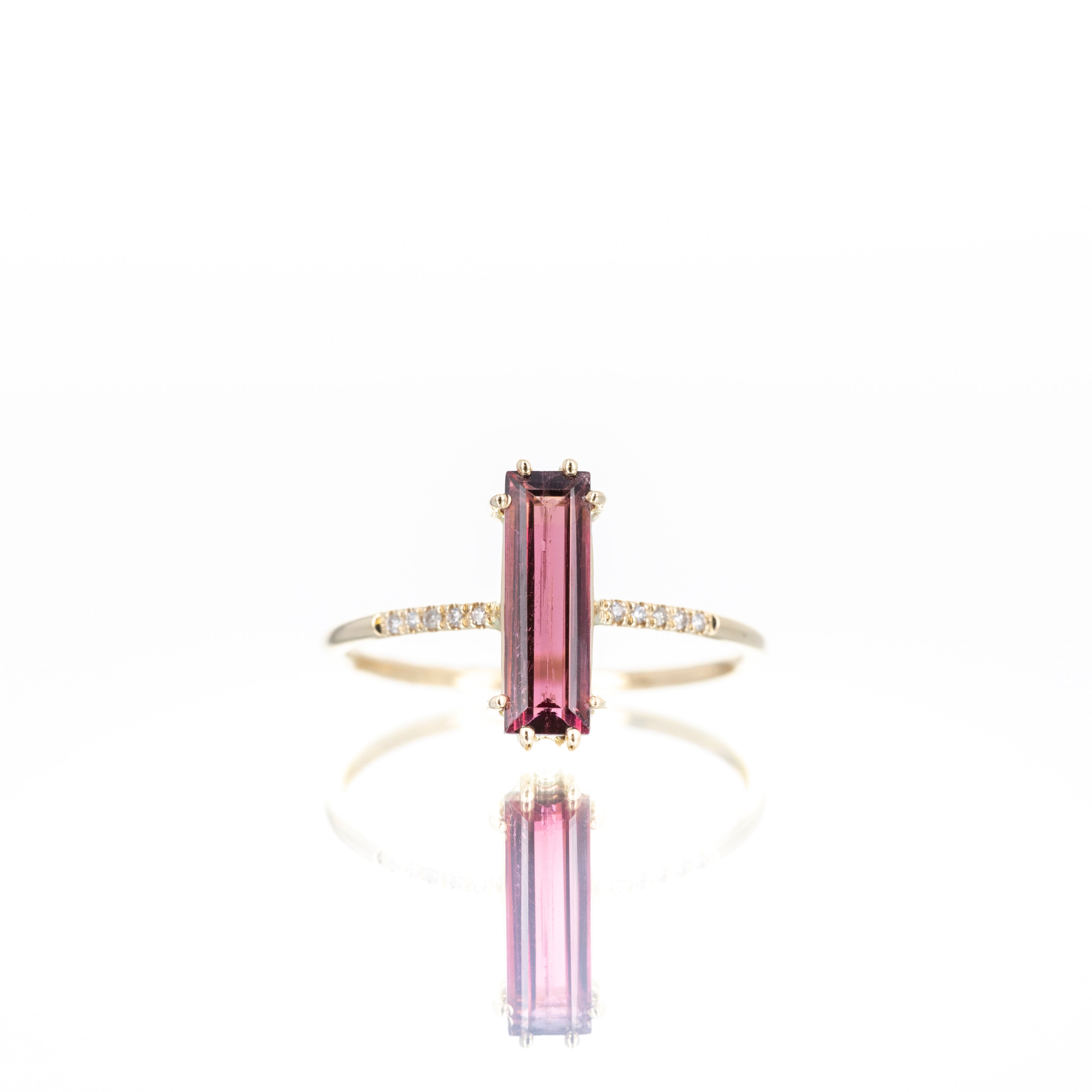 14K Yellow Gold 1.12 Carat Pink Tourmaline Diamond Ring - Queen May