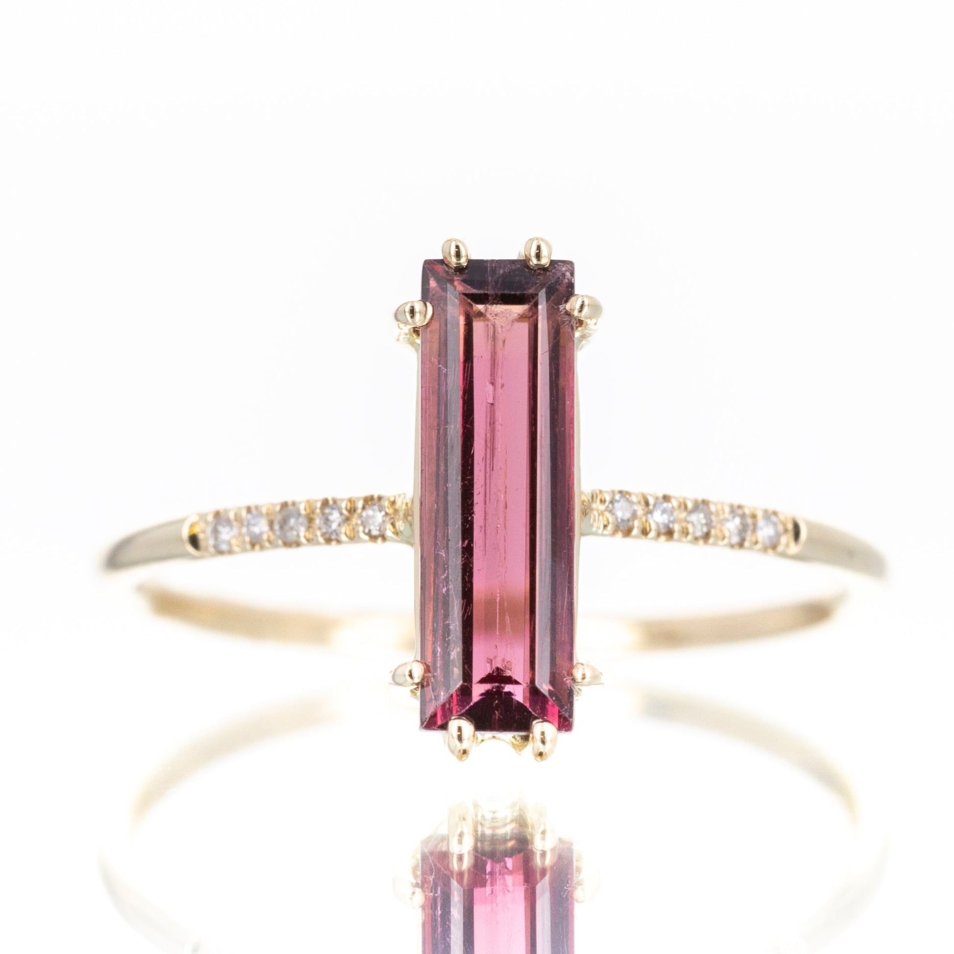 14K Yellow Gold 1.12 Carat Pink Tourmaline Diamond Ring - Queen May