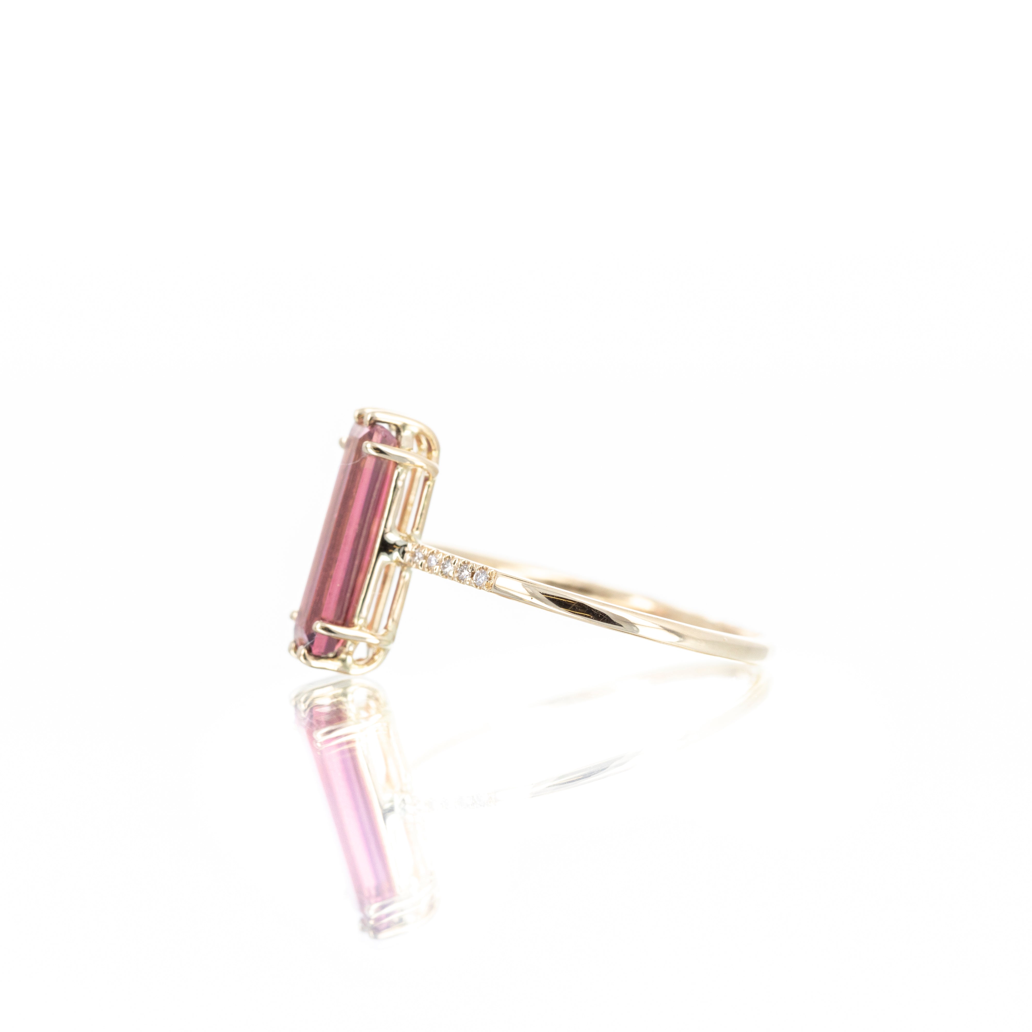 14K Yellow Gold 1.12 Carat Pink Tourmaline Diamond Ring - Queen May