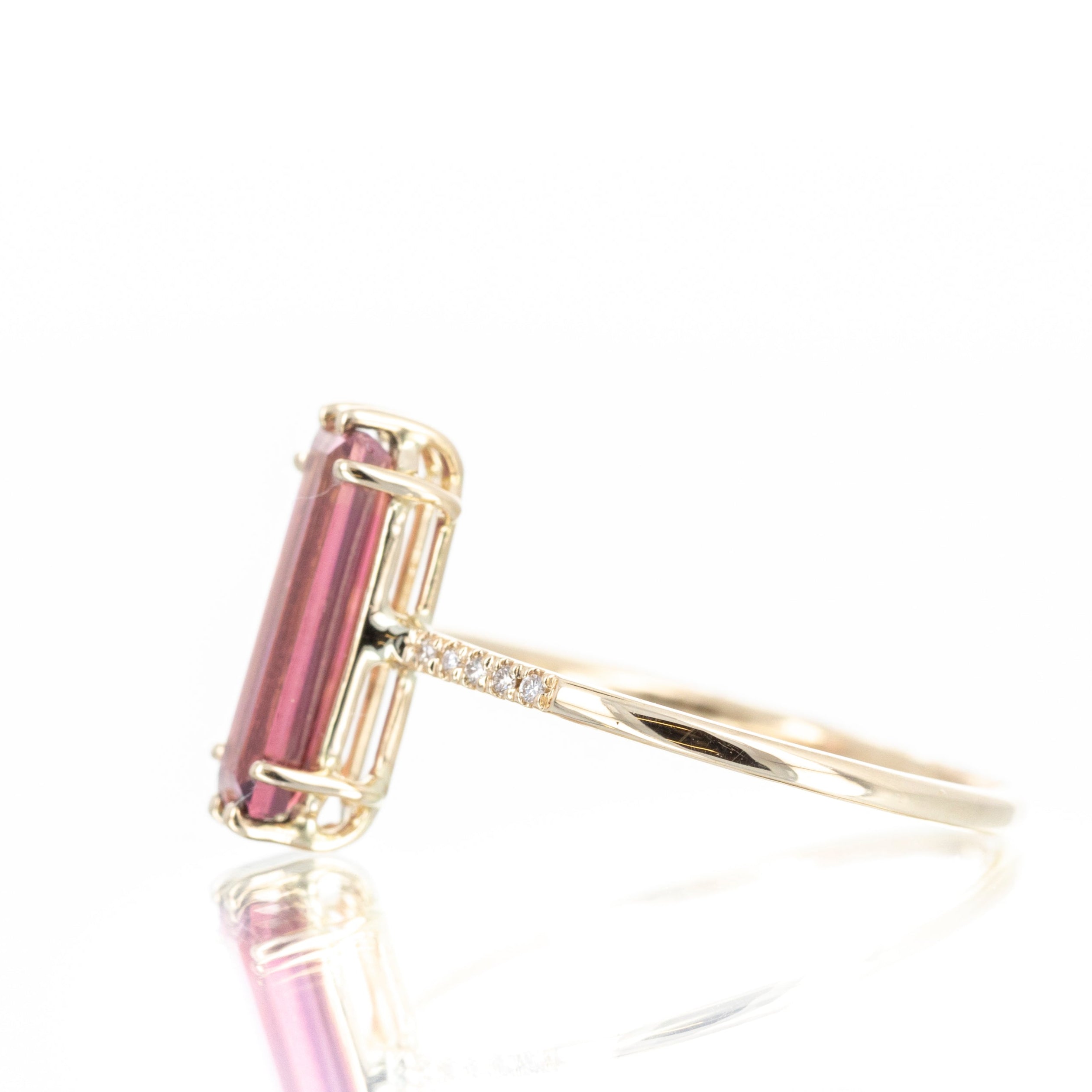 14K Yellow Gold 1.12 Carat Pink Tourmaline Diamond Ring - Queen May