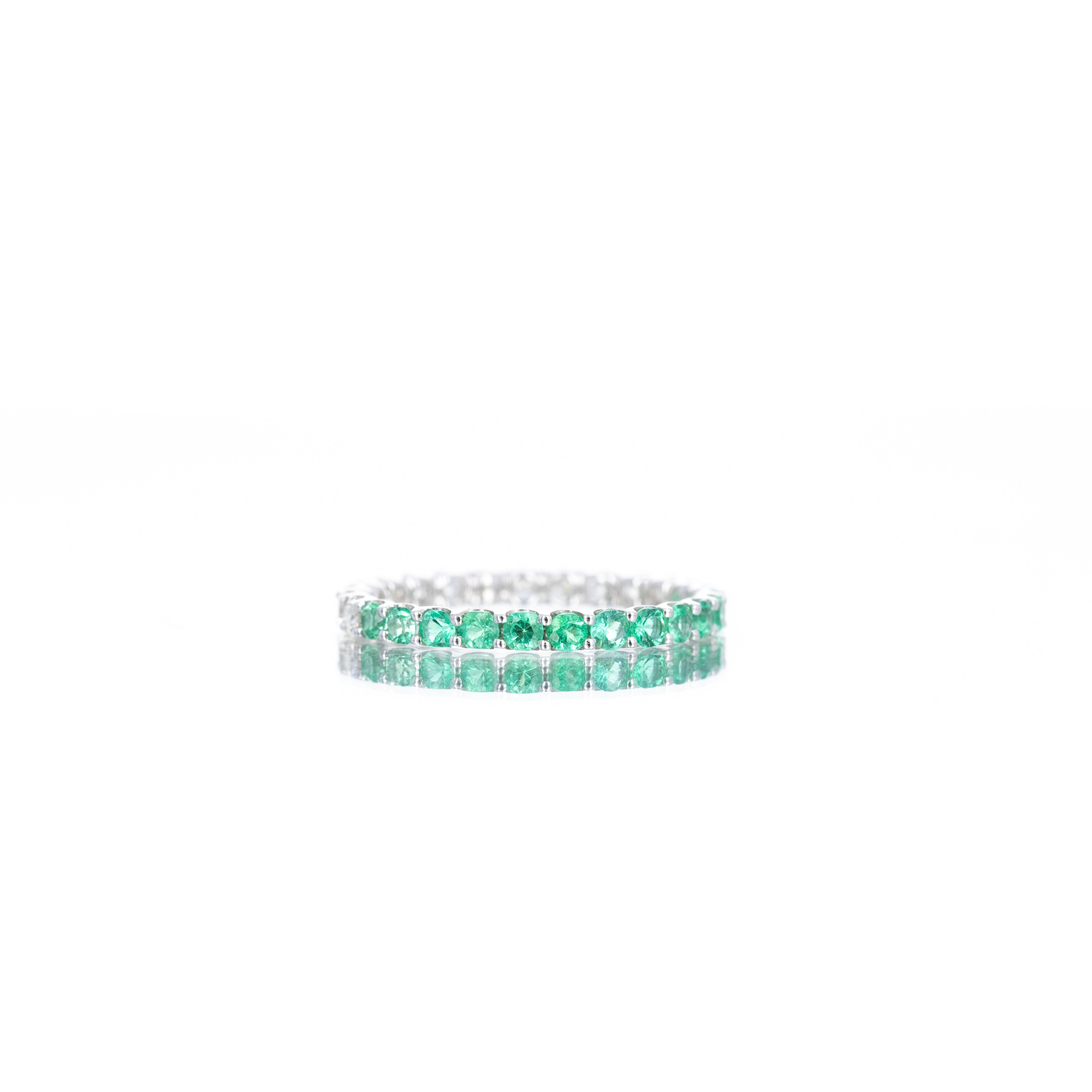 14K White Gold 0.52 Carat Emerald Diamond Half and Half Eternity Band - Queen May