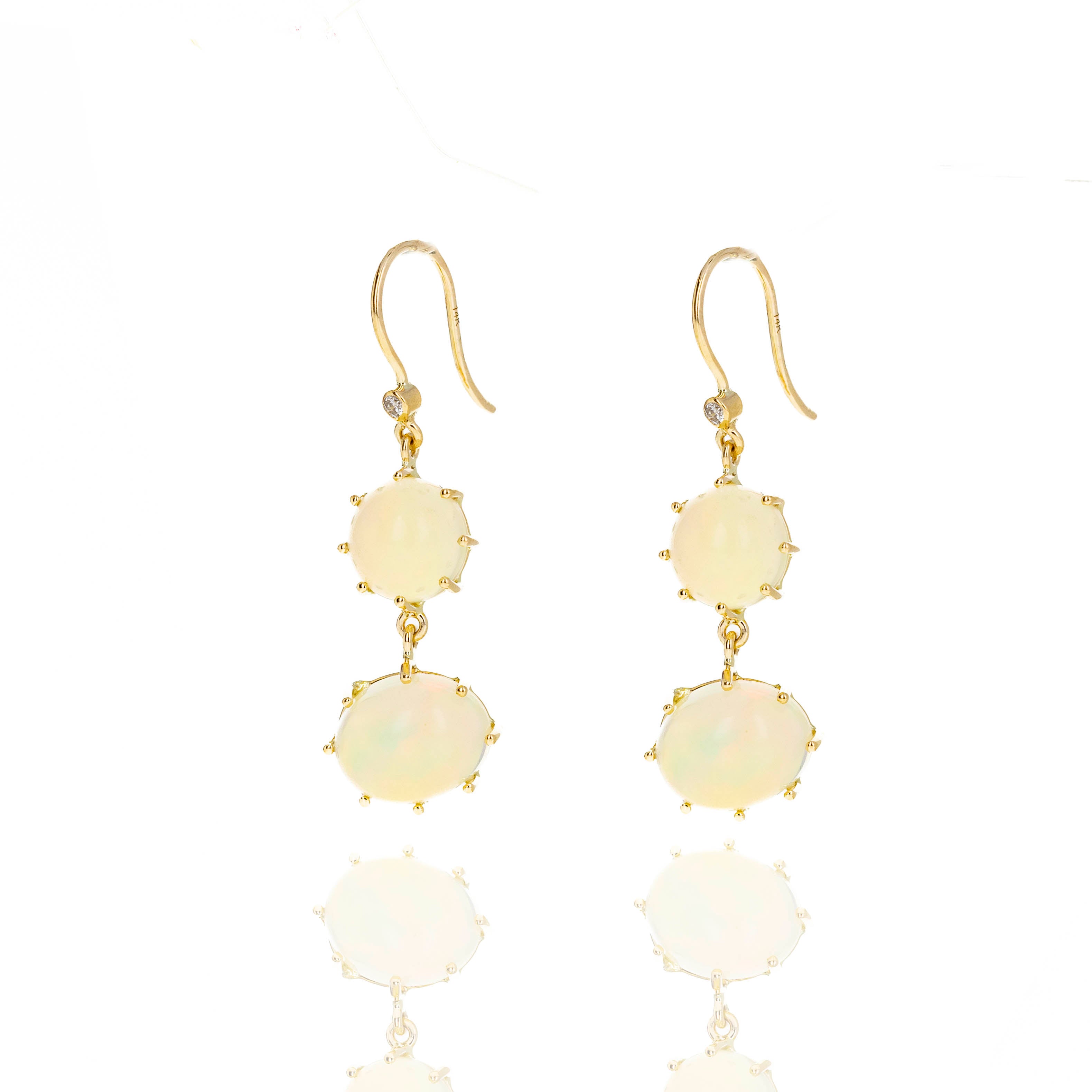 14K Yellow Gold 6.43 Carat Opal Diamond Drop Earrings - Queen May