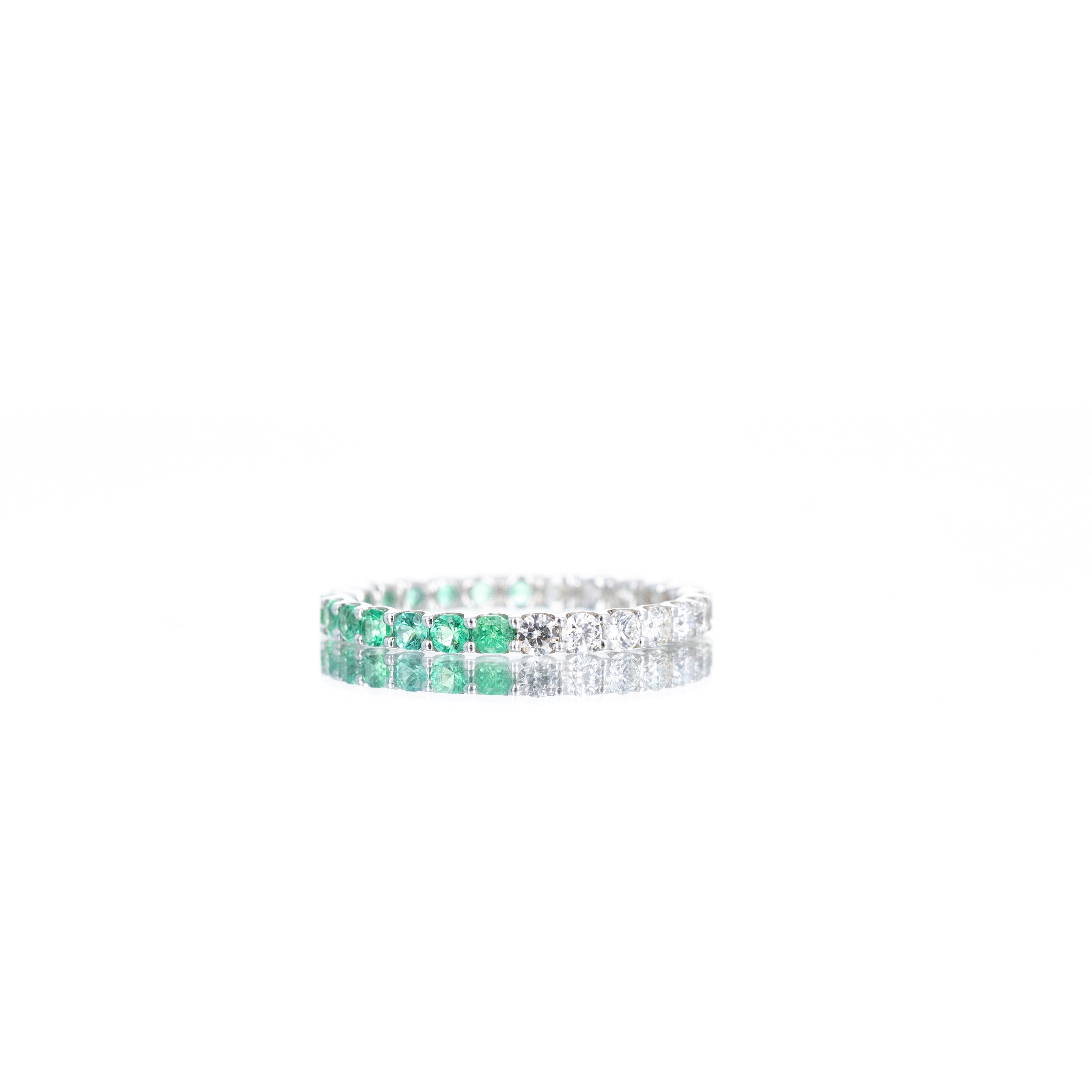 14K White Gold 0.52 Carat Emerald Diamond Half and Half Eternity Band - Queen May