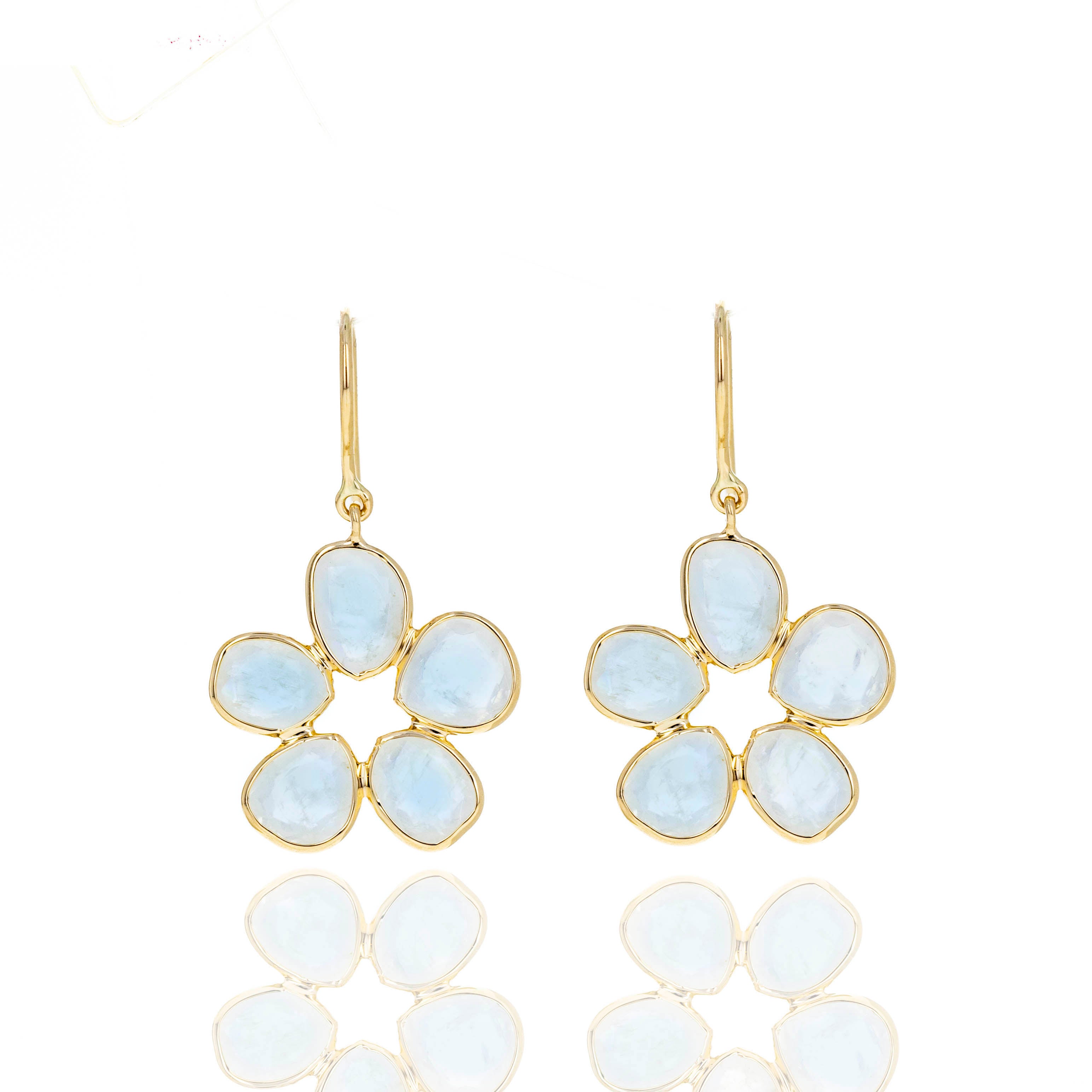 14K Yellow Gold 5.99 Carat Moonstone Bezel Floral Earrings - Queen May
