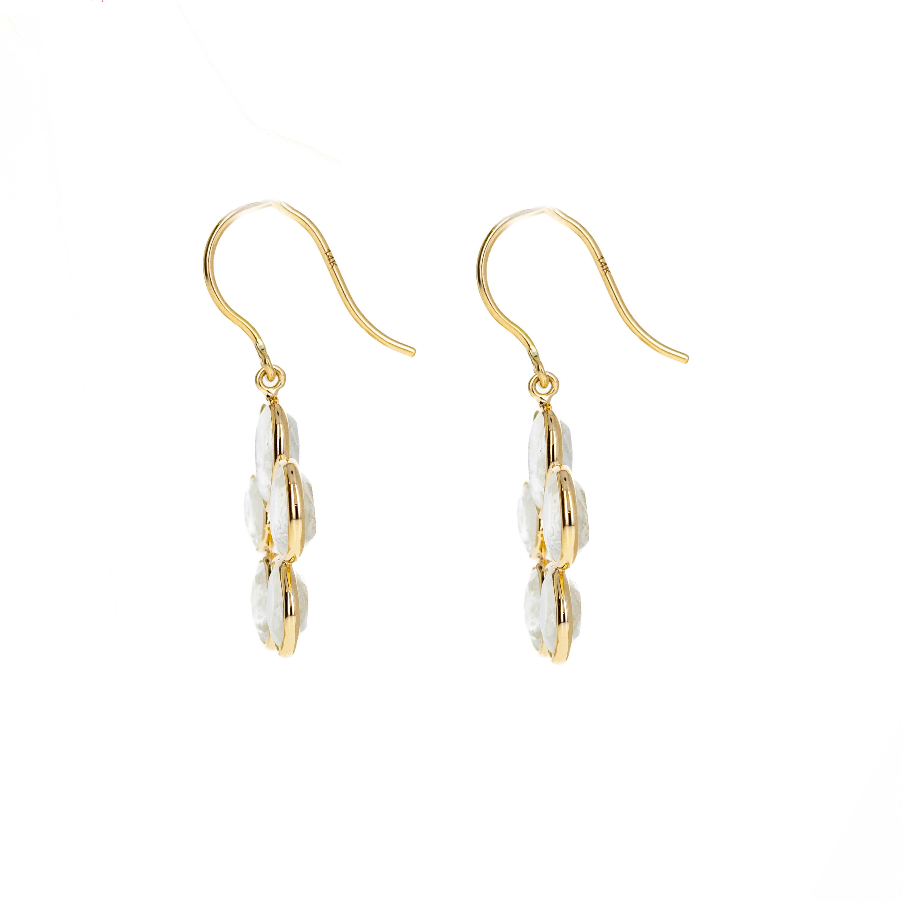 14K Yellow Gold 5.99 Carat Moonstone Bezel Floral Earrings - Queen May