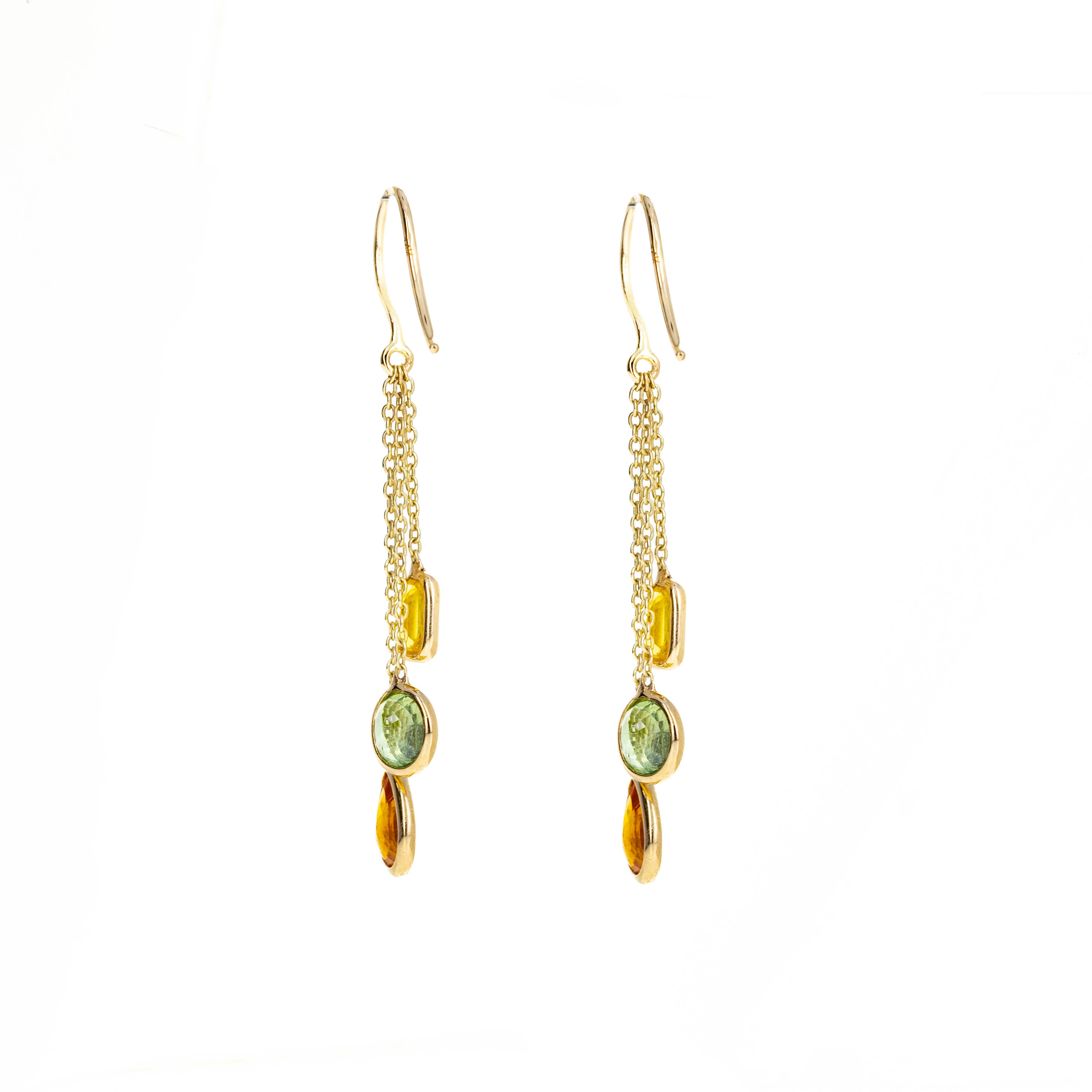 14K Yellow Gold 2.72 Carat Multi-Color Sapphire Bezel Chain Drop Earrings - Queen May