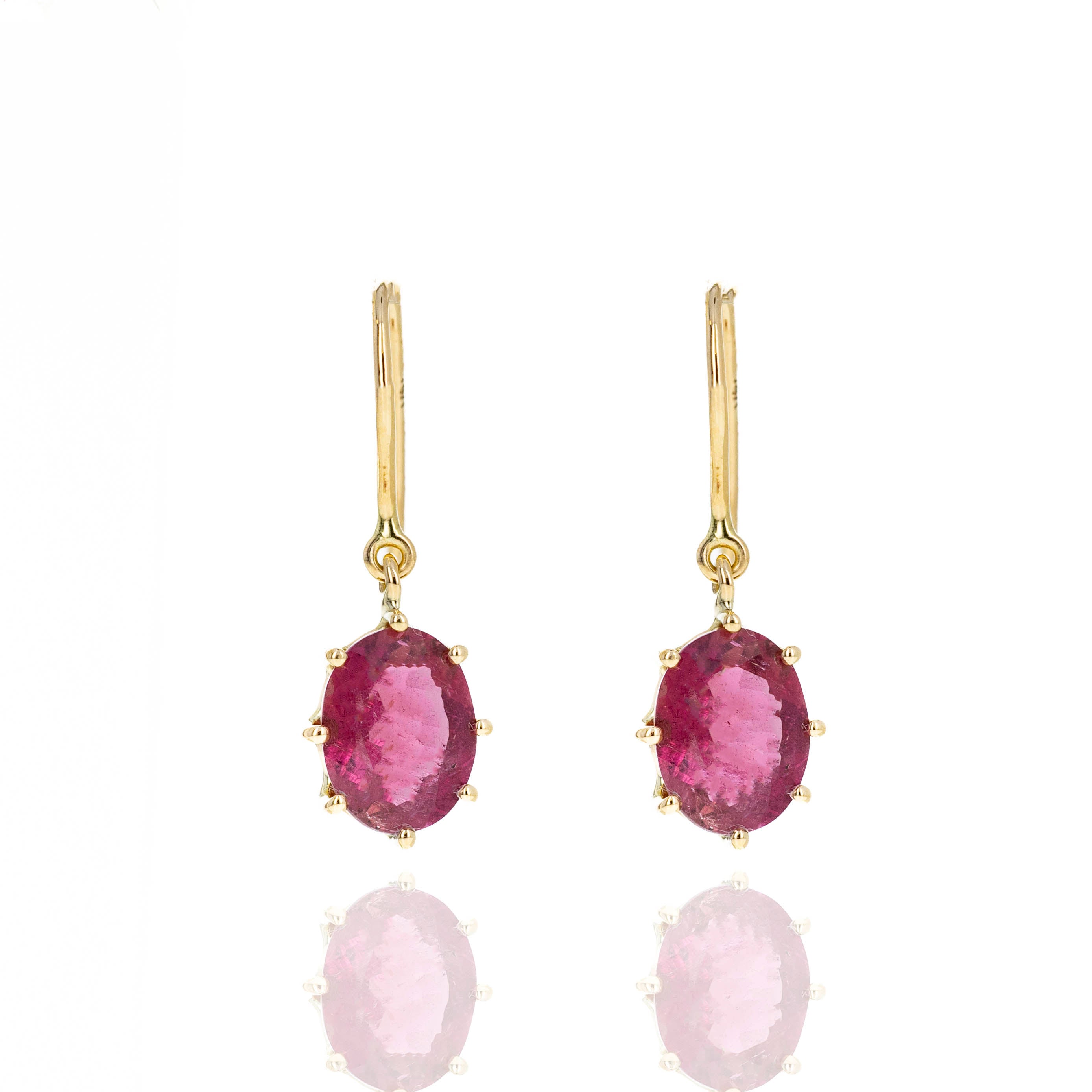 14K Yellow Gold 2.64 Carat Pink Tourmaline Drop Earrings - Queen May