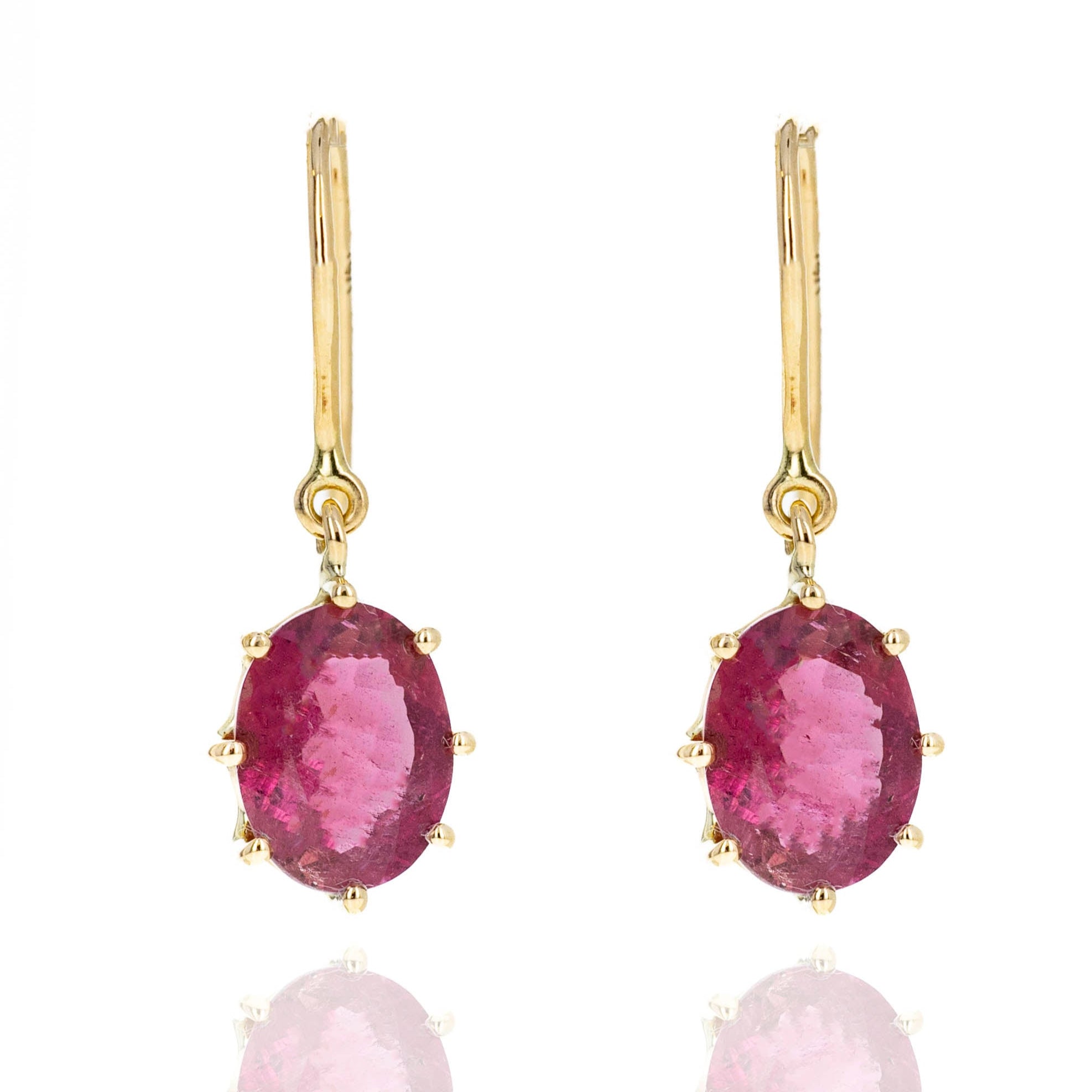 14K Yellow Gold 2.64 Carat Pink Tourmaline Drop Earrings - Queen May