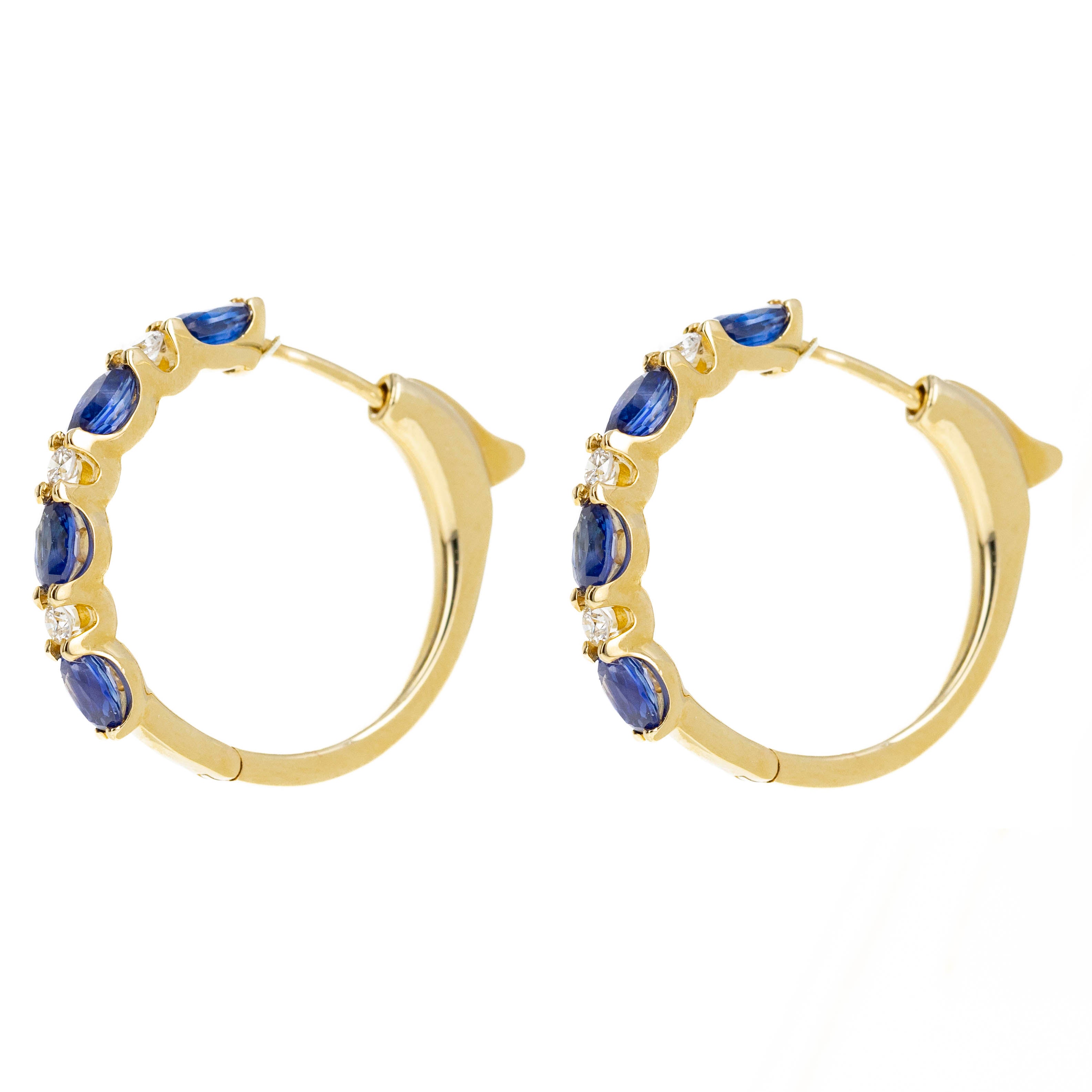 14K Yellow Gold 1.75 Carat Sapphire Diamond Station Hoop Earrings - Queen May