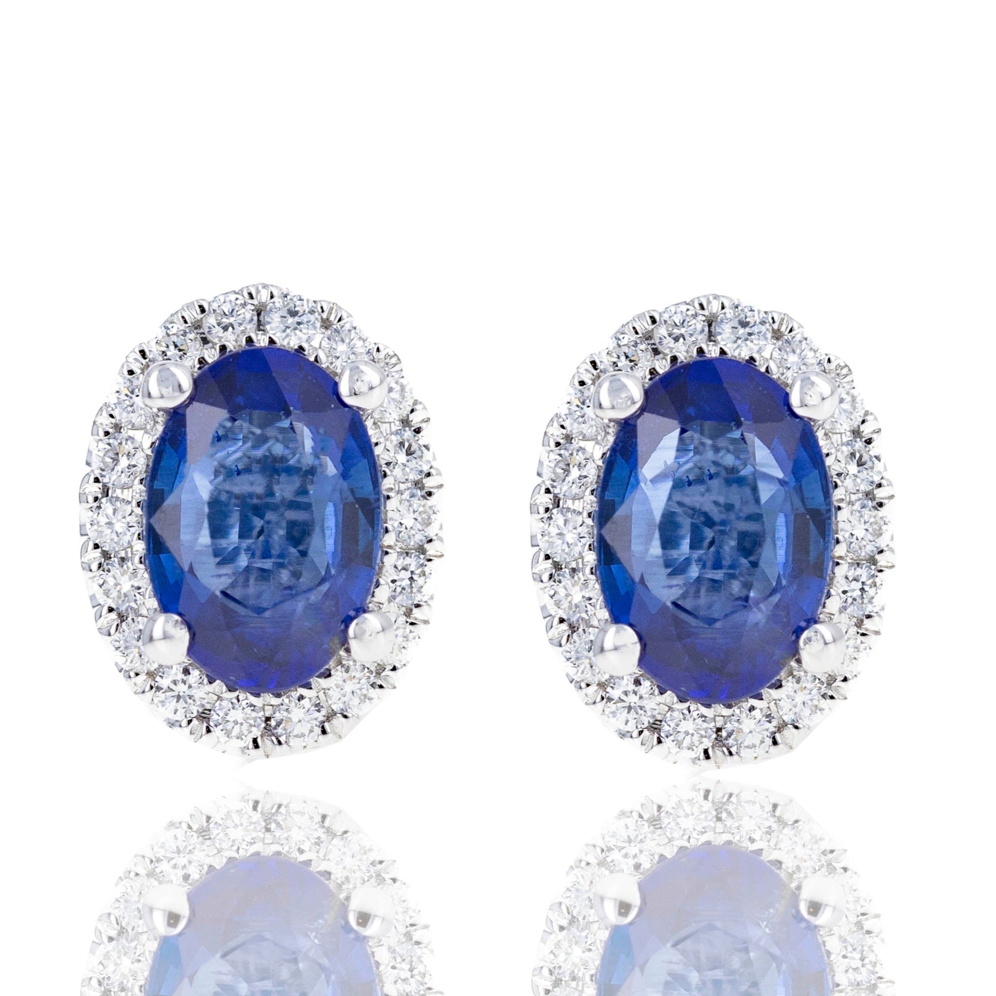 18K White Gold 0.95 Carat Sapphire Diamond Halo Stud Earrings - Queen May