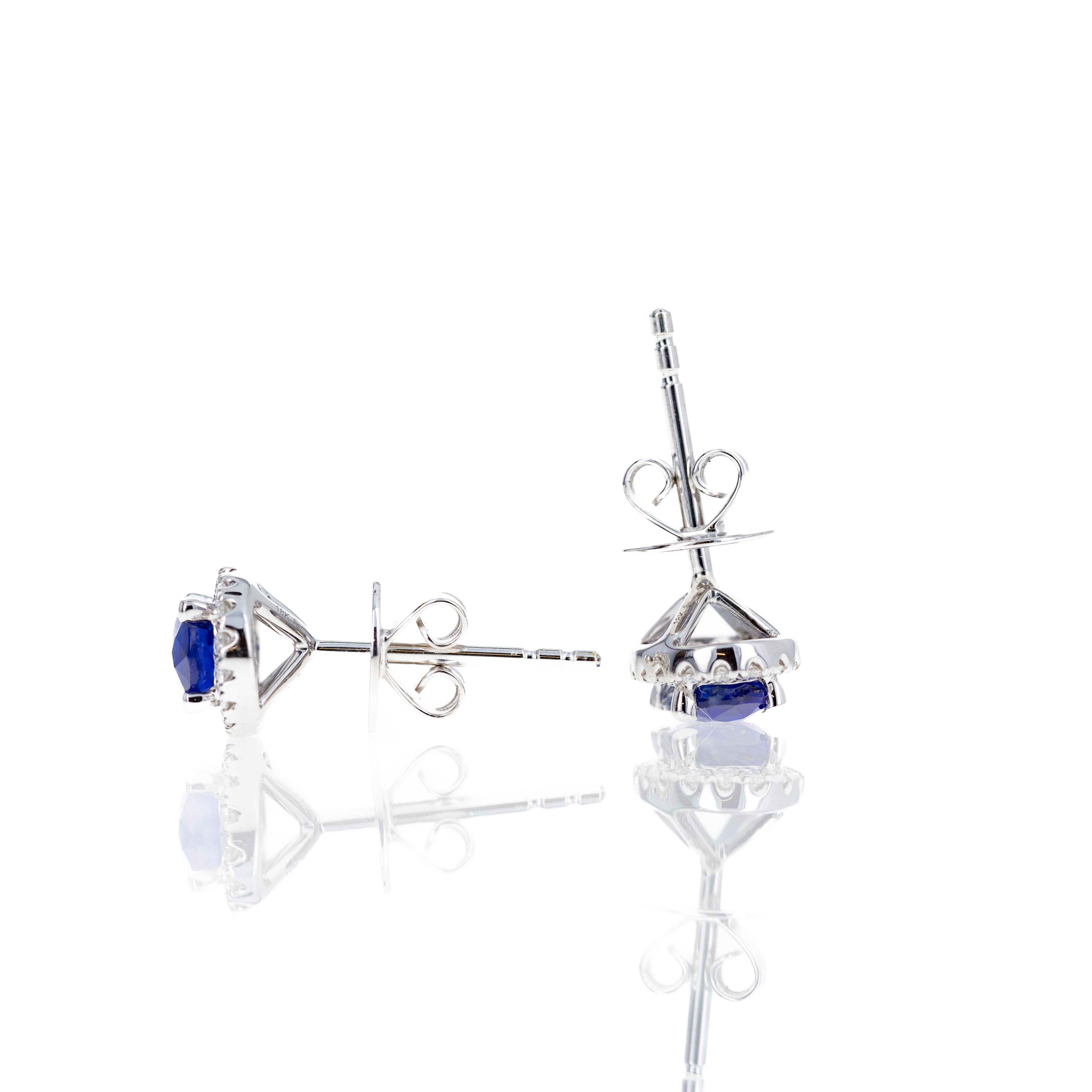 18K White Gold 0.95 Carat Sapphire Diamond Halo Stud Earrings - Queen May