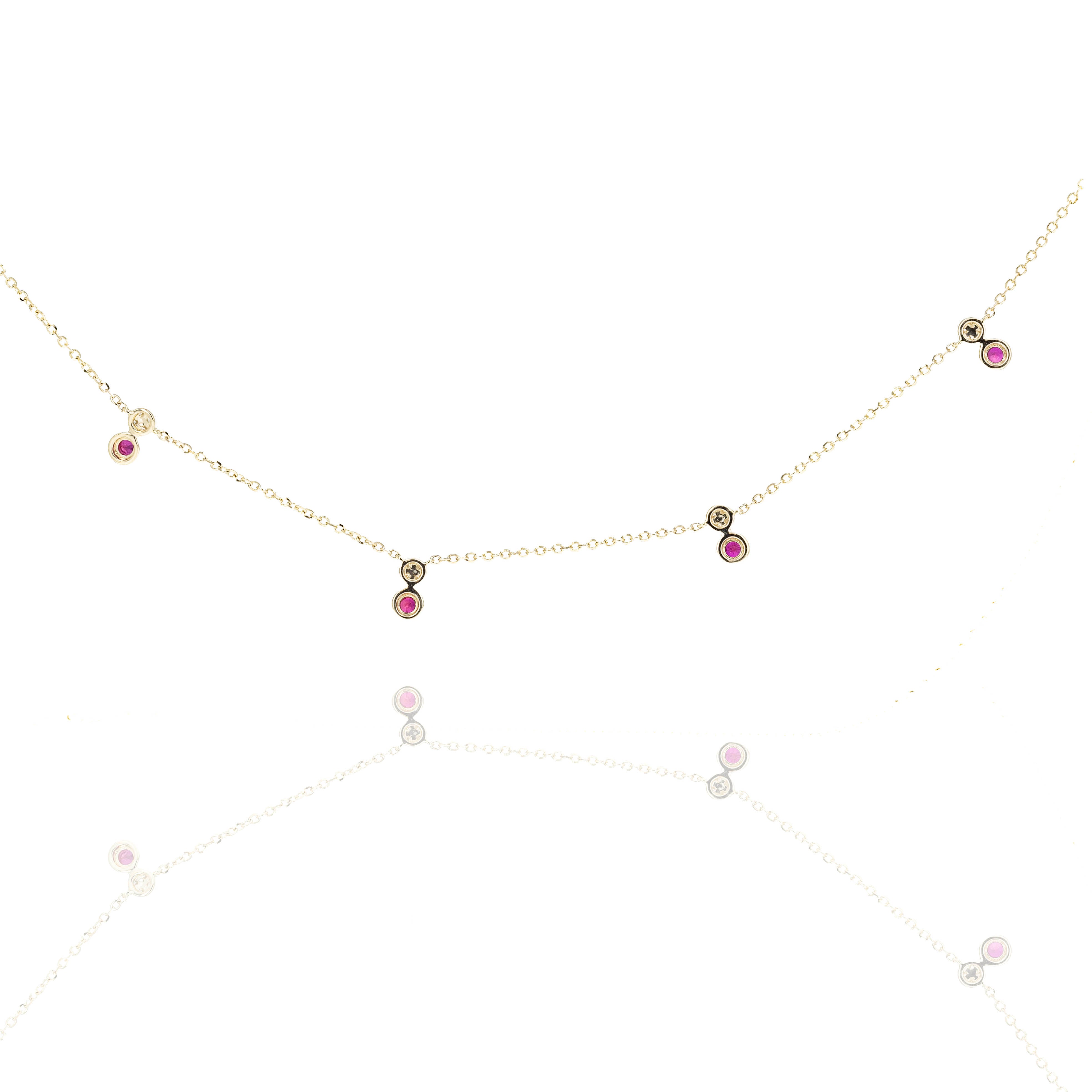 14K Yellow Gold 0.25 Carat Ruby Diamond Station Necklace - Queen May