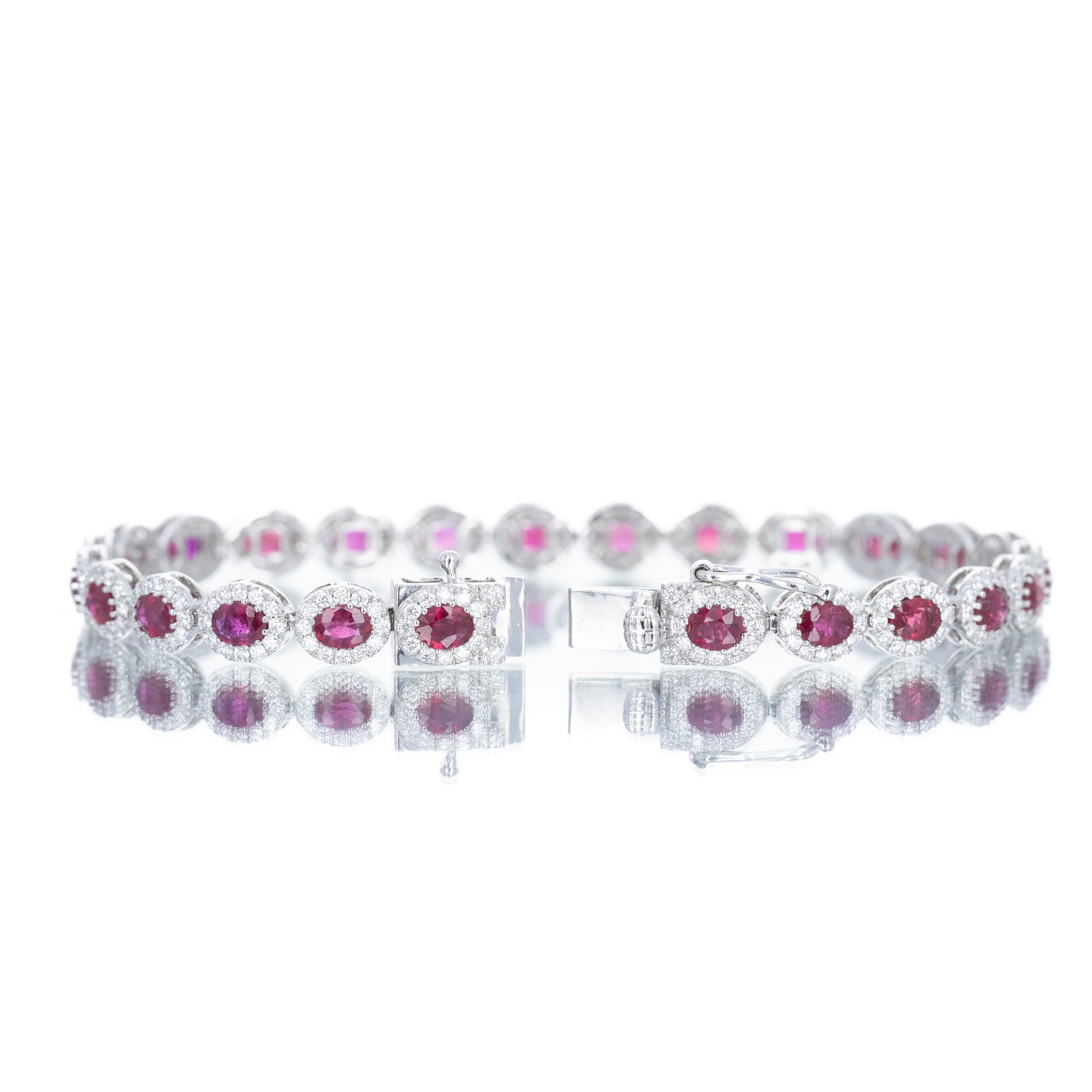 14K White Gold 6 Carat Ruby Diamond Halo Bracelet - Queen May