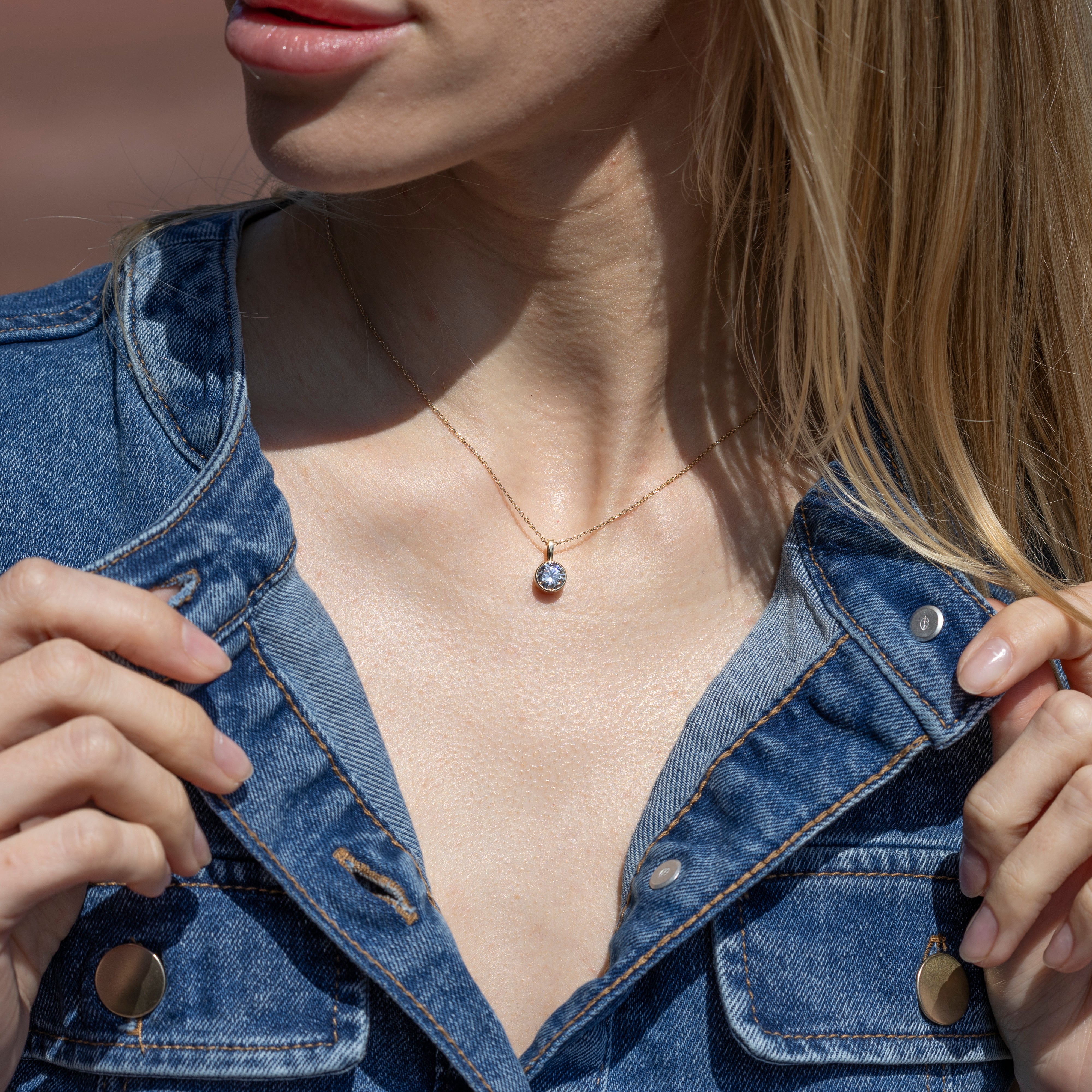 Lab Grown 1.02 Carat Round Diamond Solitaire Bezel Pendant Necklace - Queen May