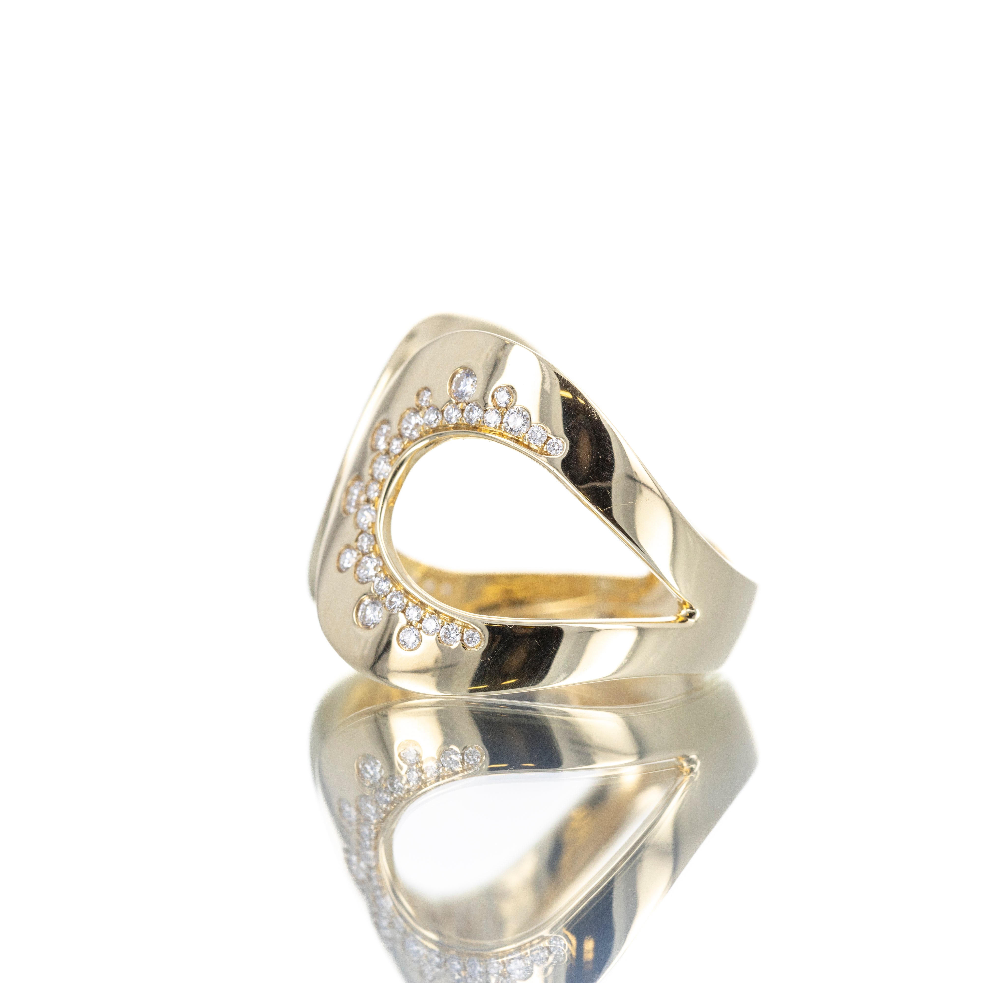 14K Yellow Gold 0.45 Carat Diamond Wide Teardrop Open Ring - Queen May