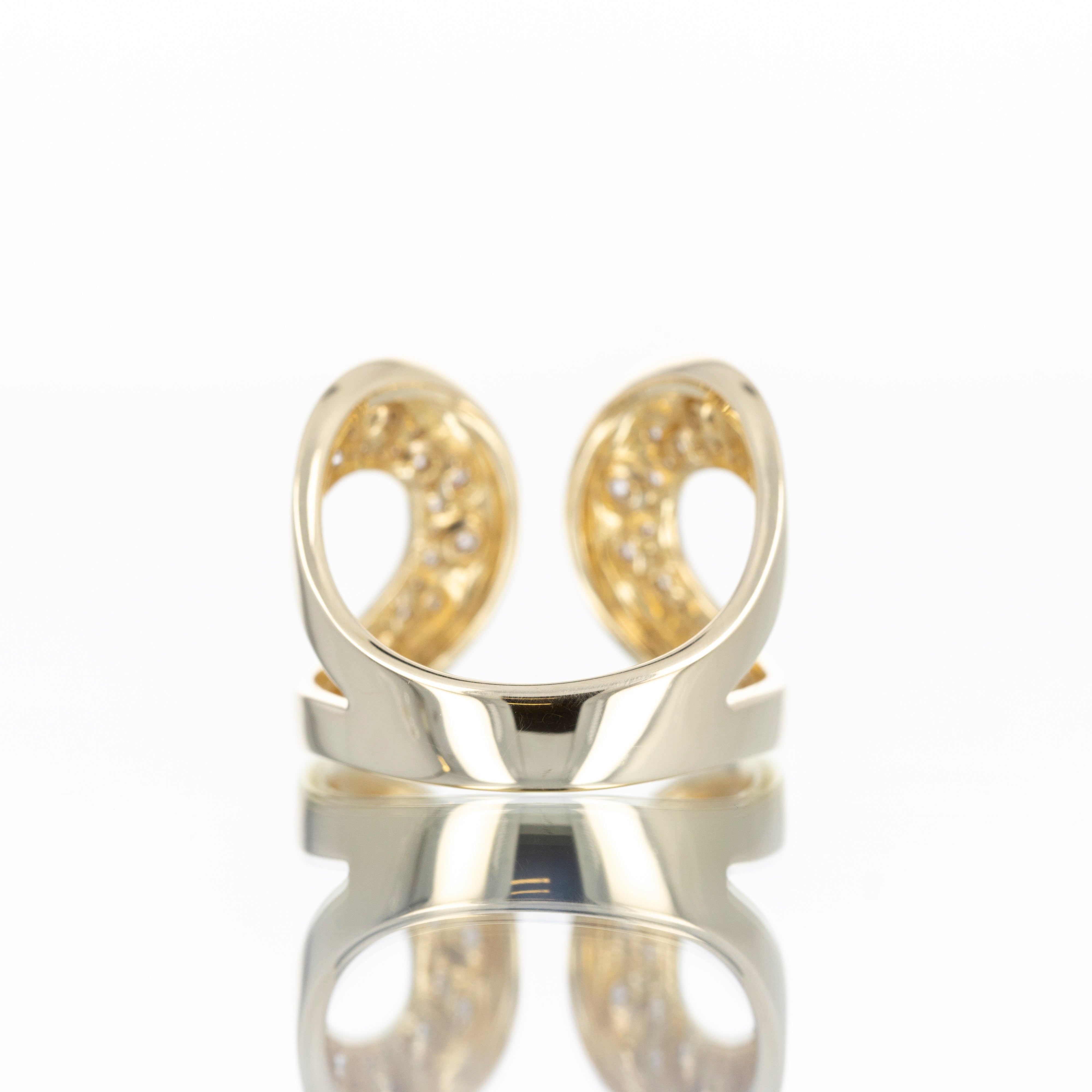 14K Yellow Gold 0.45 Carat Diamond Wide Teardrop Open Ring - Queen May