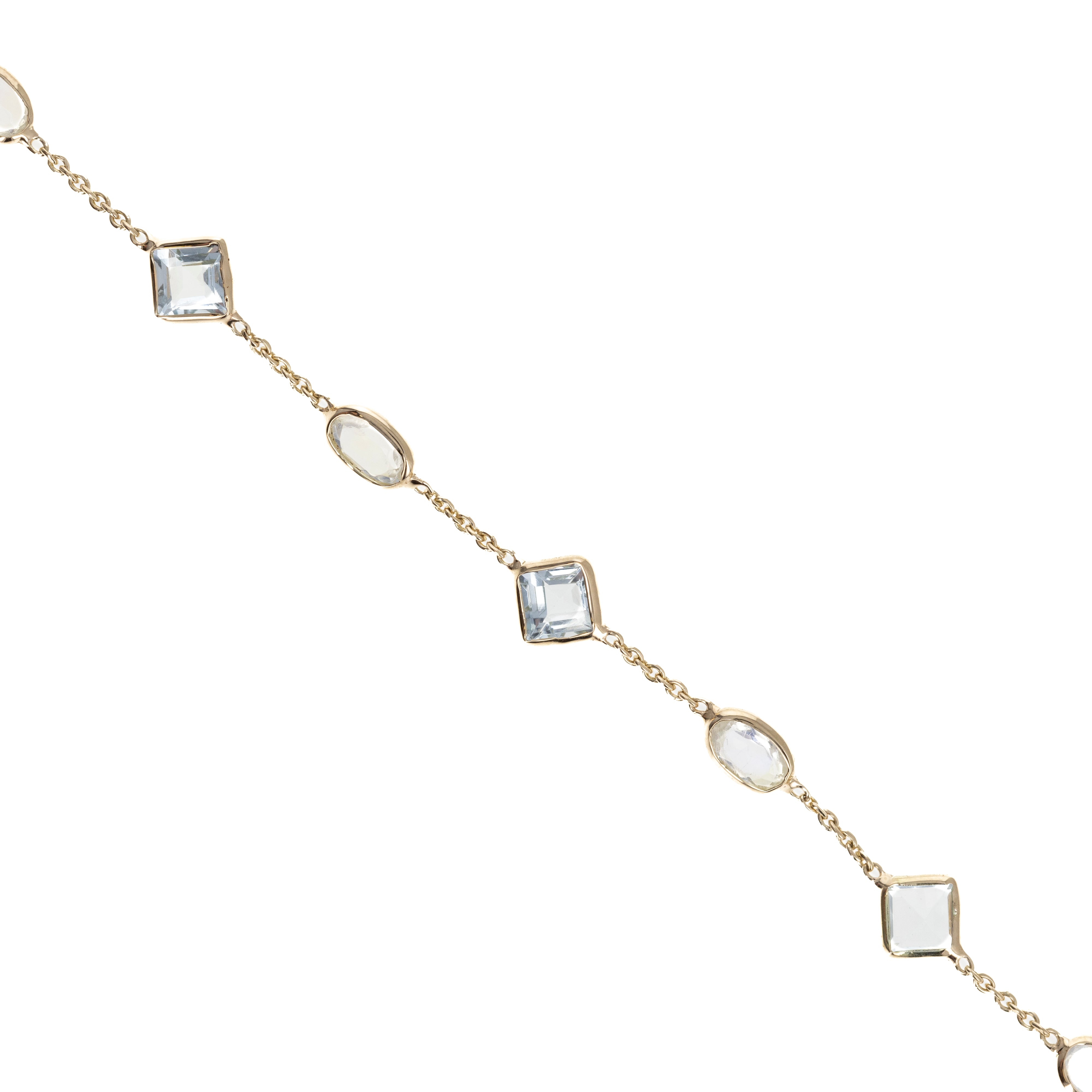 14K Yellow Gold 1.56 Carat Aquamarine and Rainbow Moonstone Bezel Bracelet - Queen May