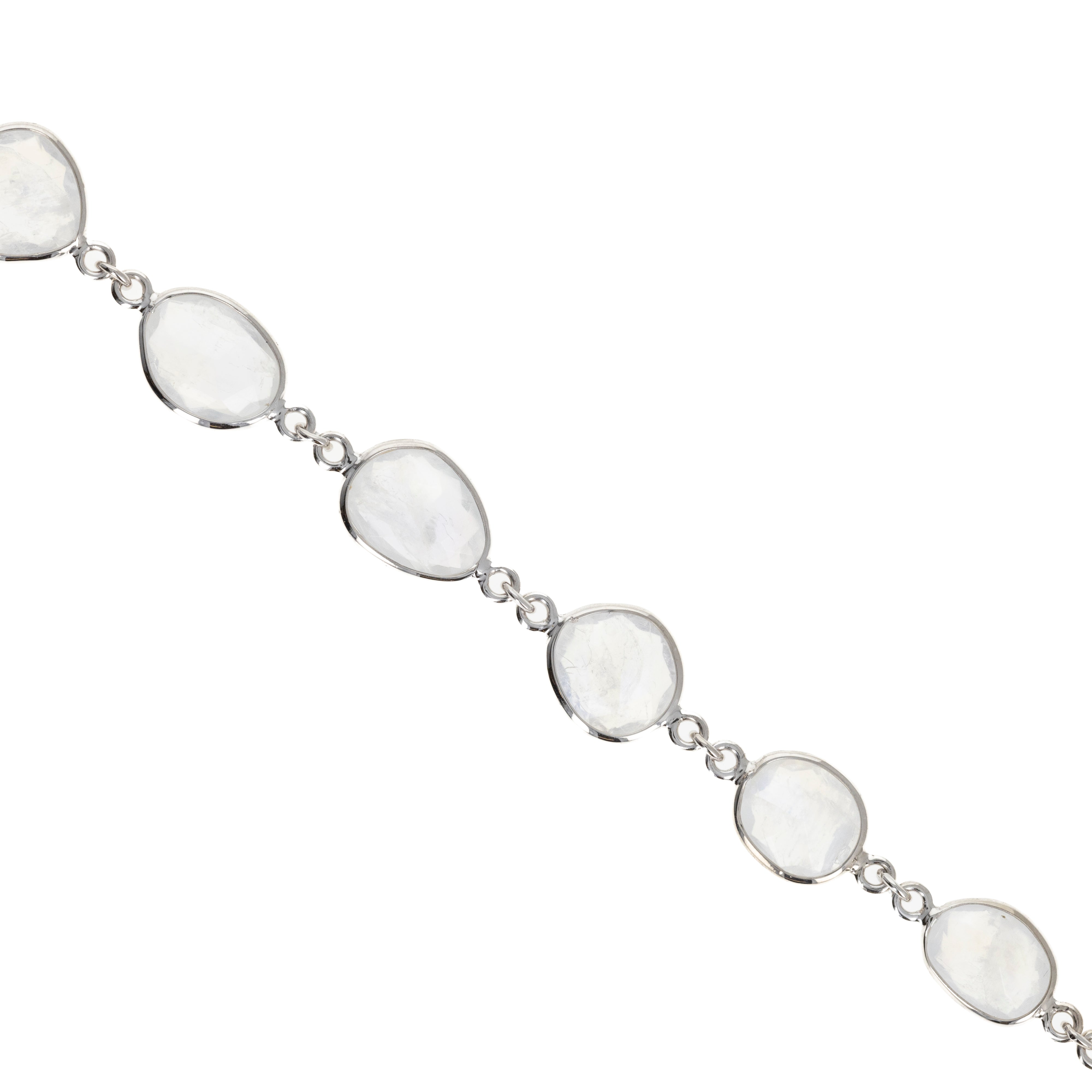 14K White Gold 10.24 Carat Moonstone Bezel Bracelet - Queen May