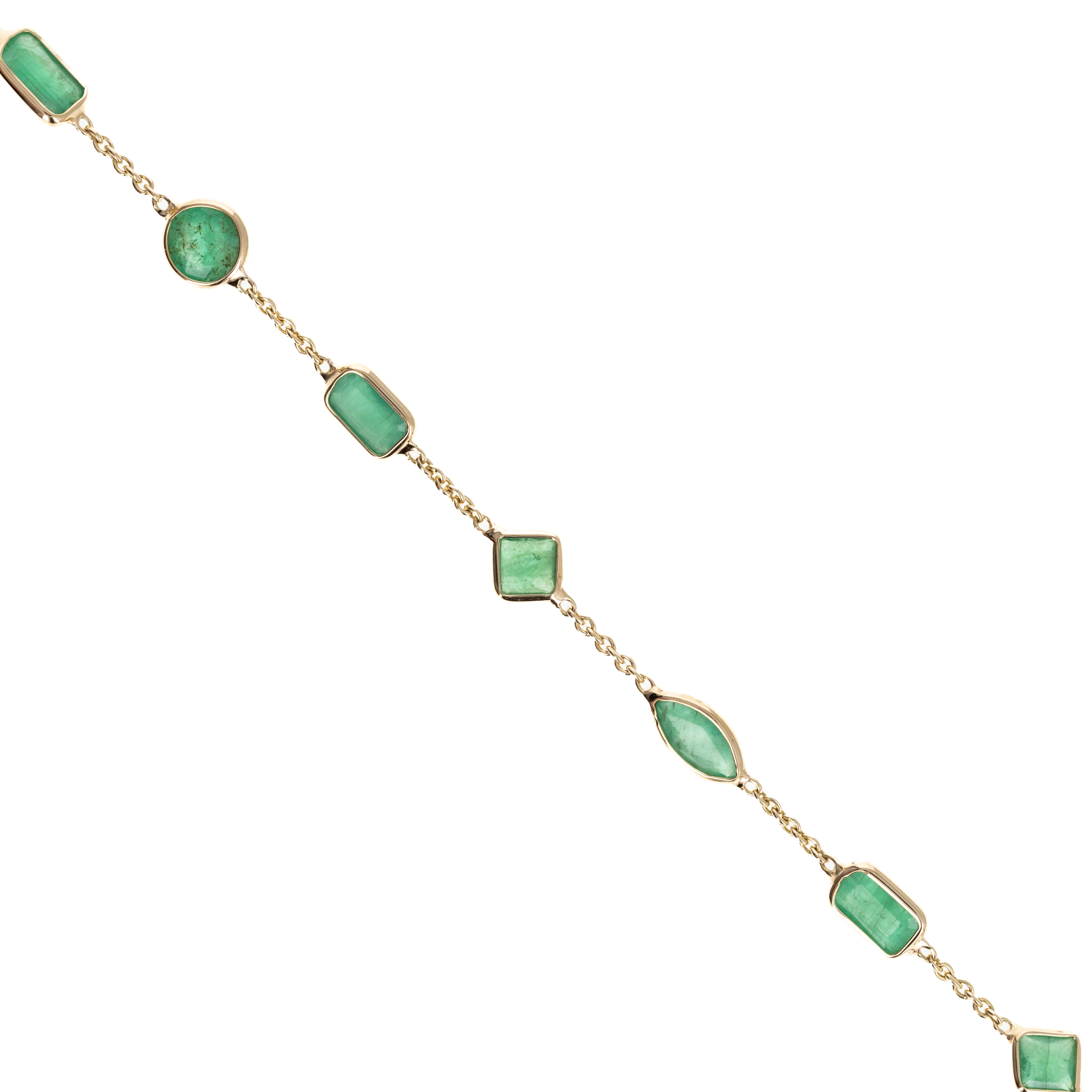14K Yellow Gold 2.56 Carat Emerald Bezel Bracelet - Queen May