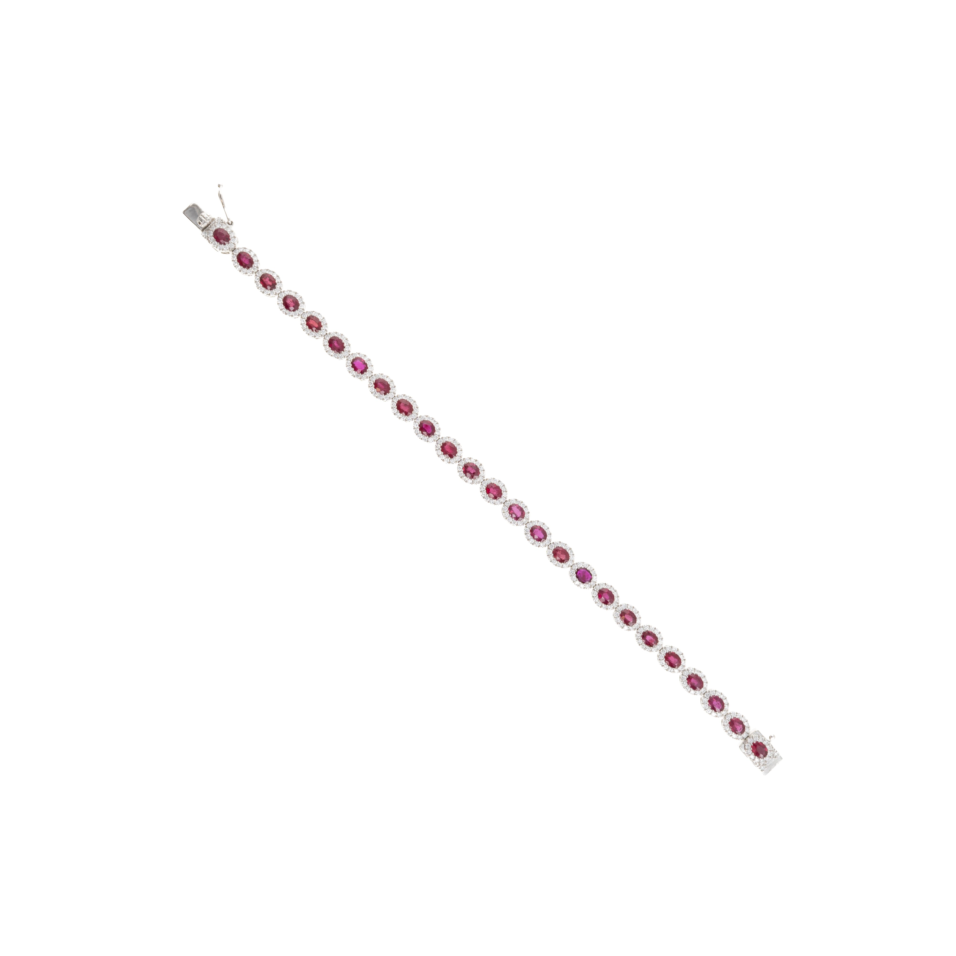 14K White Gold 6 Carat Ruby Diamond Halo Bracelet - Queen May